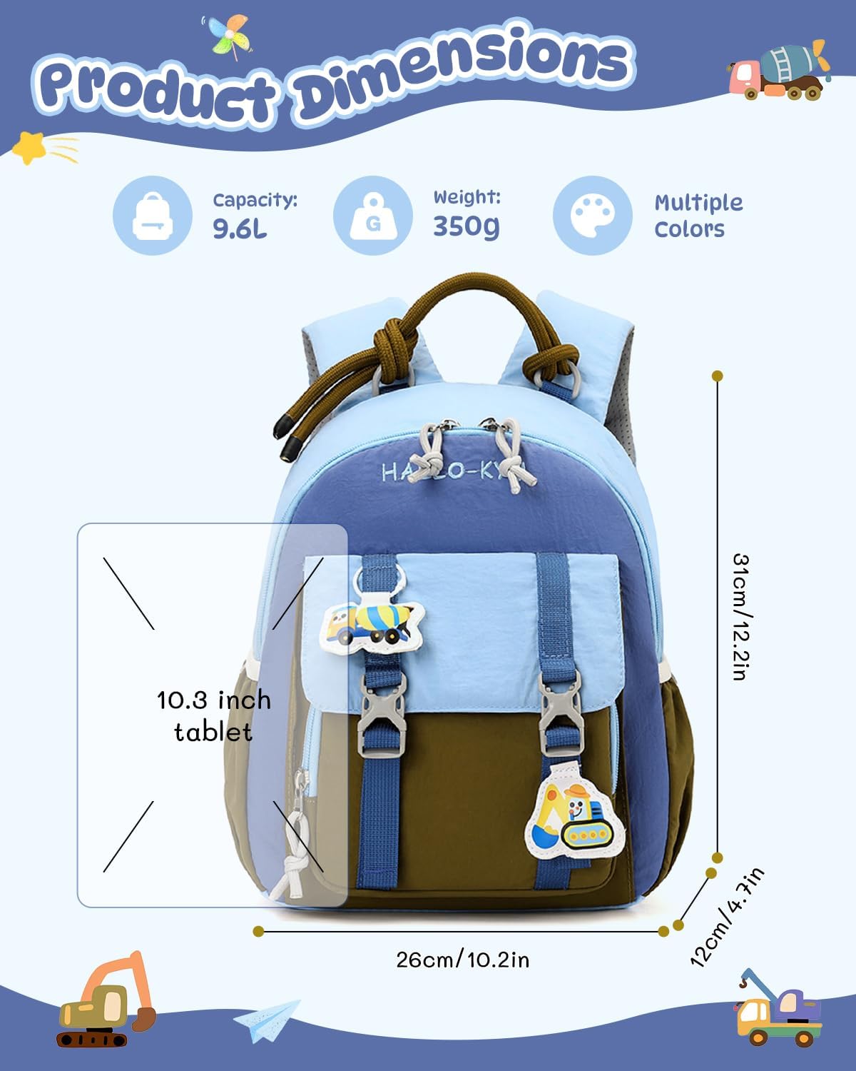 Thumbnail 4 de PROTAURI Kindergartenrucksack Jungen mit Brustgurt – 9.6 L, 3D-Bagger, blau