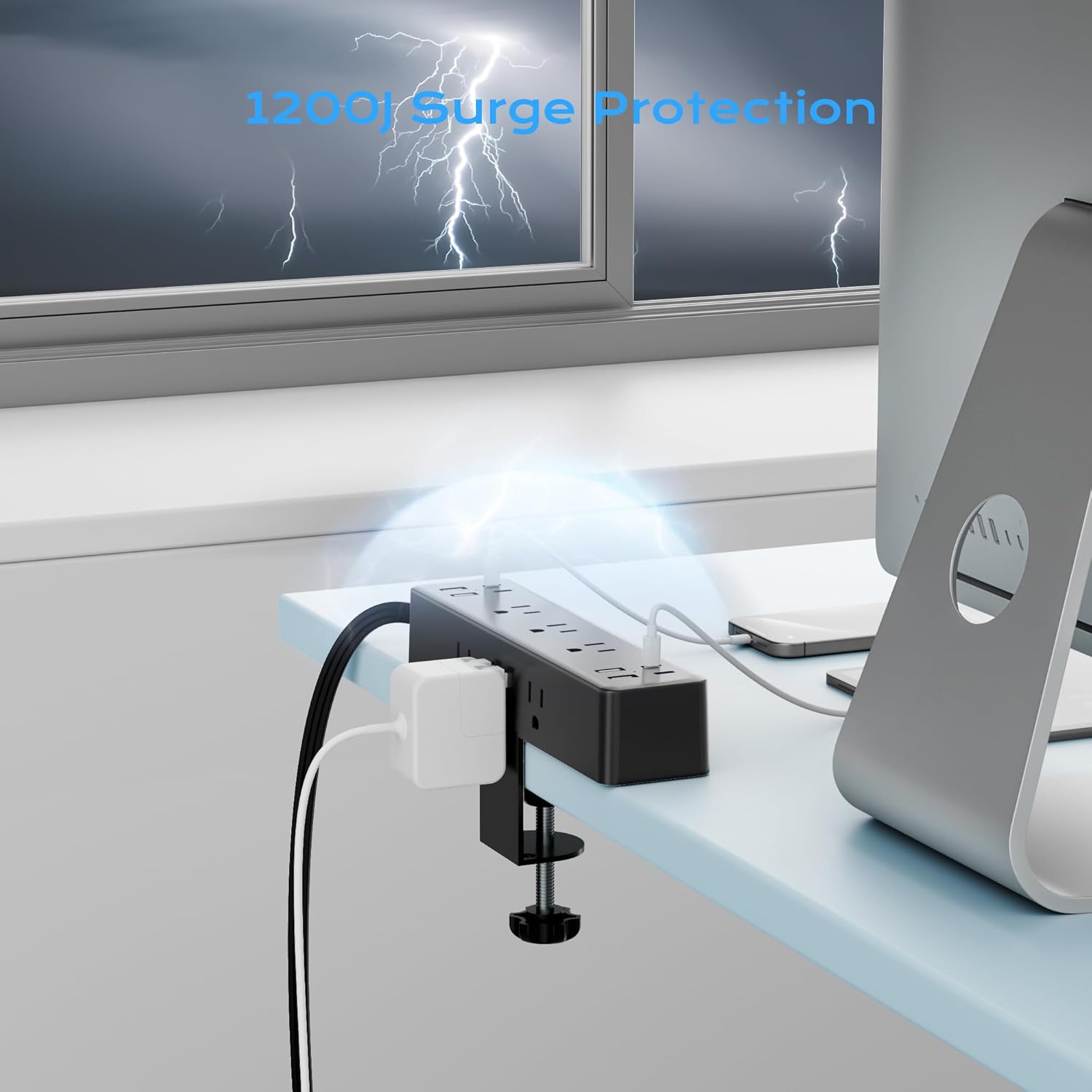 Thumbnail 6 de Flat Plug Desk Clamp Power Strip 10FT 🔌