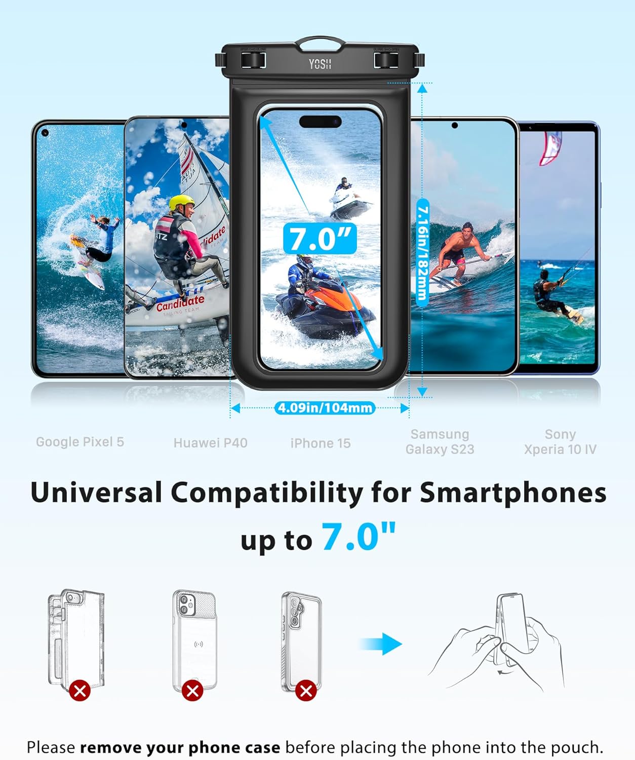 Detalle de YOSH Pochette Étanche Smartphone IPX8 – Pochette universelle jusqu’à 7,0" (lot de 2)