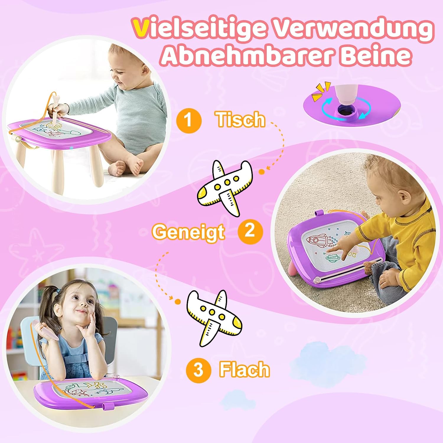 Detalle de Kikidex Magnetische Zaubertafel – Kleinkind-Zeichentisch 1–3 Jahre (Violett)
