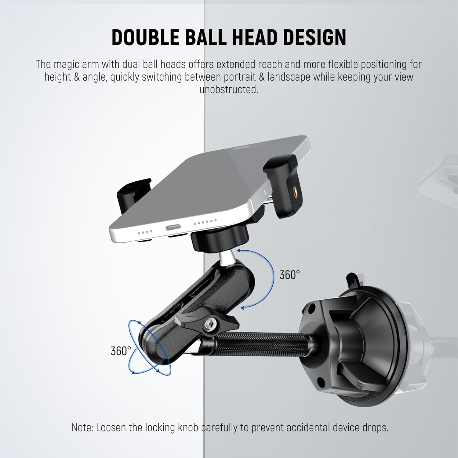 Thumbnail 2 de NEEWER PA137 Car Phone Holder with 360° Rotating Metal Arm and Vacuum Suction Cup