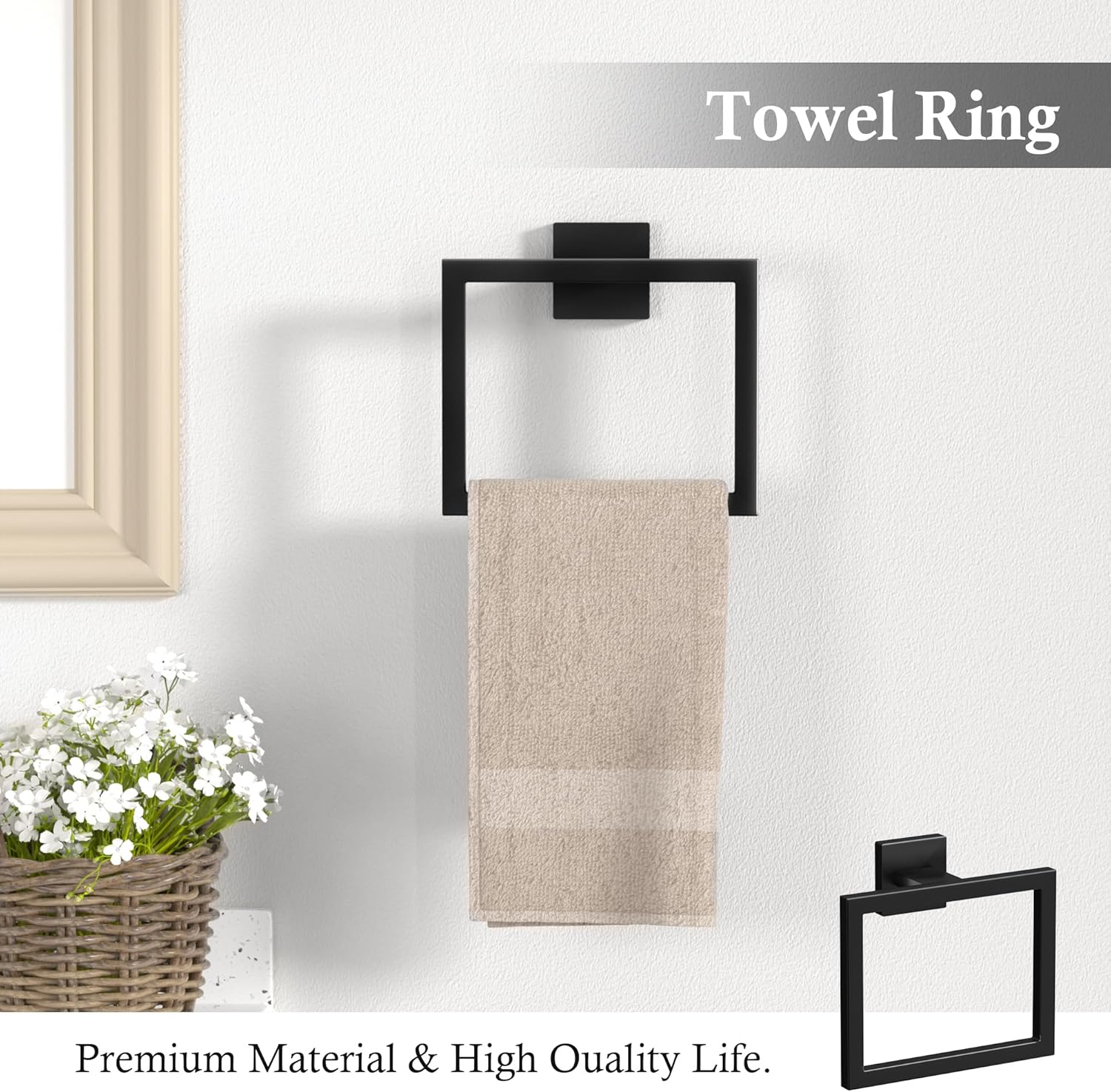Thumbnail 4 de 10-Pieces Matte Black Bathroom Accessories Set (23.6-Inch Towel Bar)