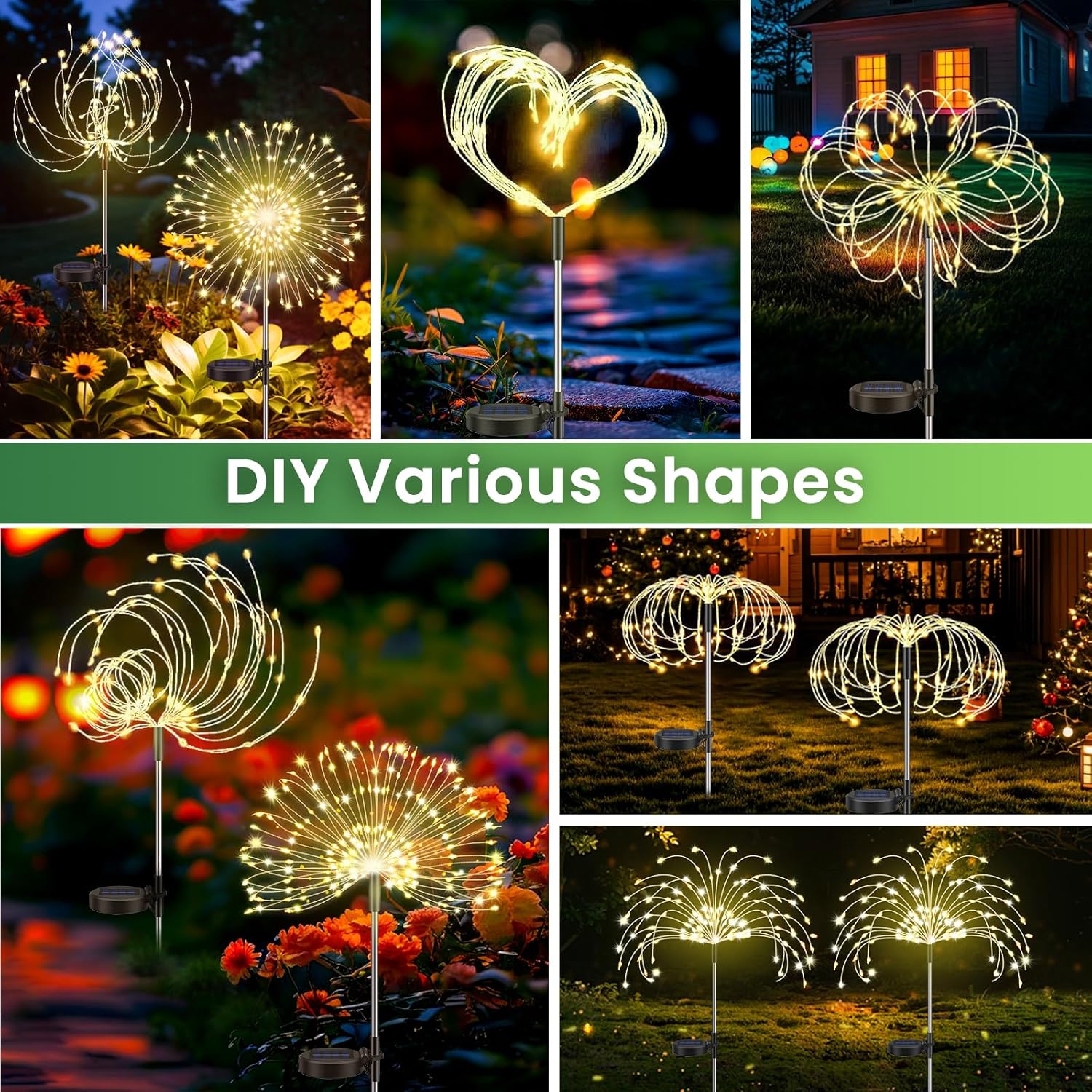 Thumbnail 5 de Pack of 4 Solar Lights Outdoor Garden – Dandelion Solar Firework Lights, 120 LEDs, 8 Modes, IP65 Waterproof