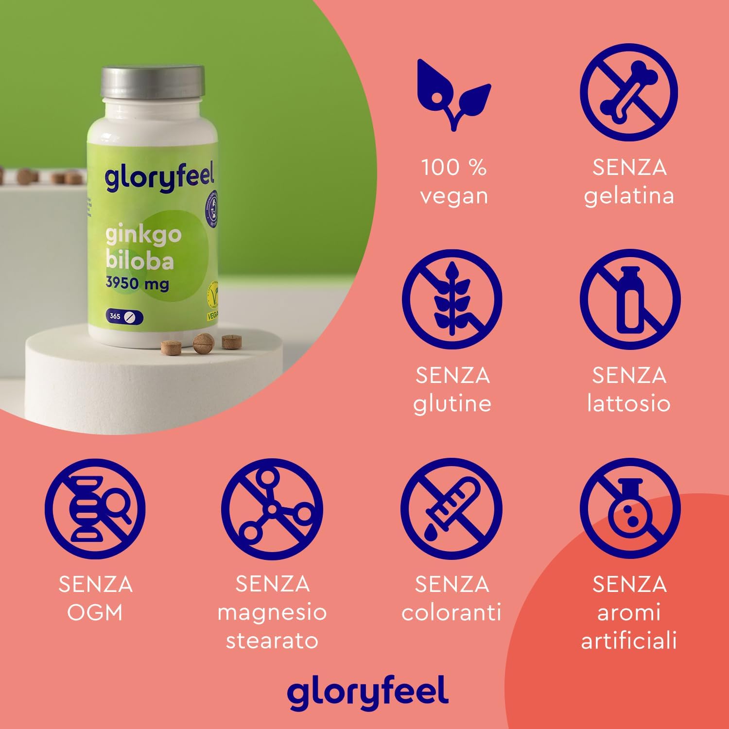Detalle 2 de Ginkgo Biloba Estratto 50:1 24% flavonoglicosidi + 6% terpenlattoni, 365 compresse vegane