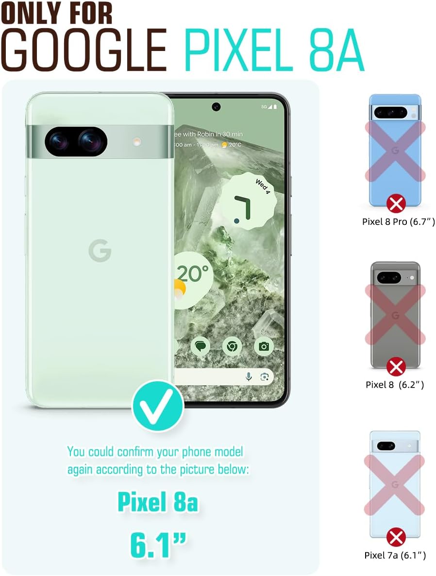 Detalle de OCASE Lederhülle mit Standfunktion und Kartenfach für Google Pixel 8A (2024) – Blau
