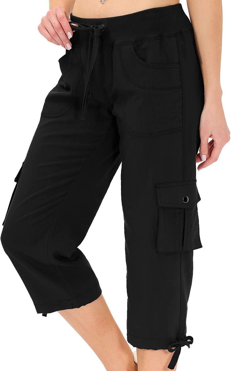 Detalle de MoFiz Women’s Capri Hiking Cargo Shorts with Pockets (Dry Fit, Stretch) — Casual & Outdoor Wear
