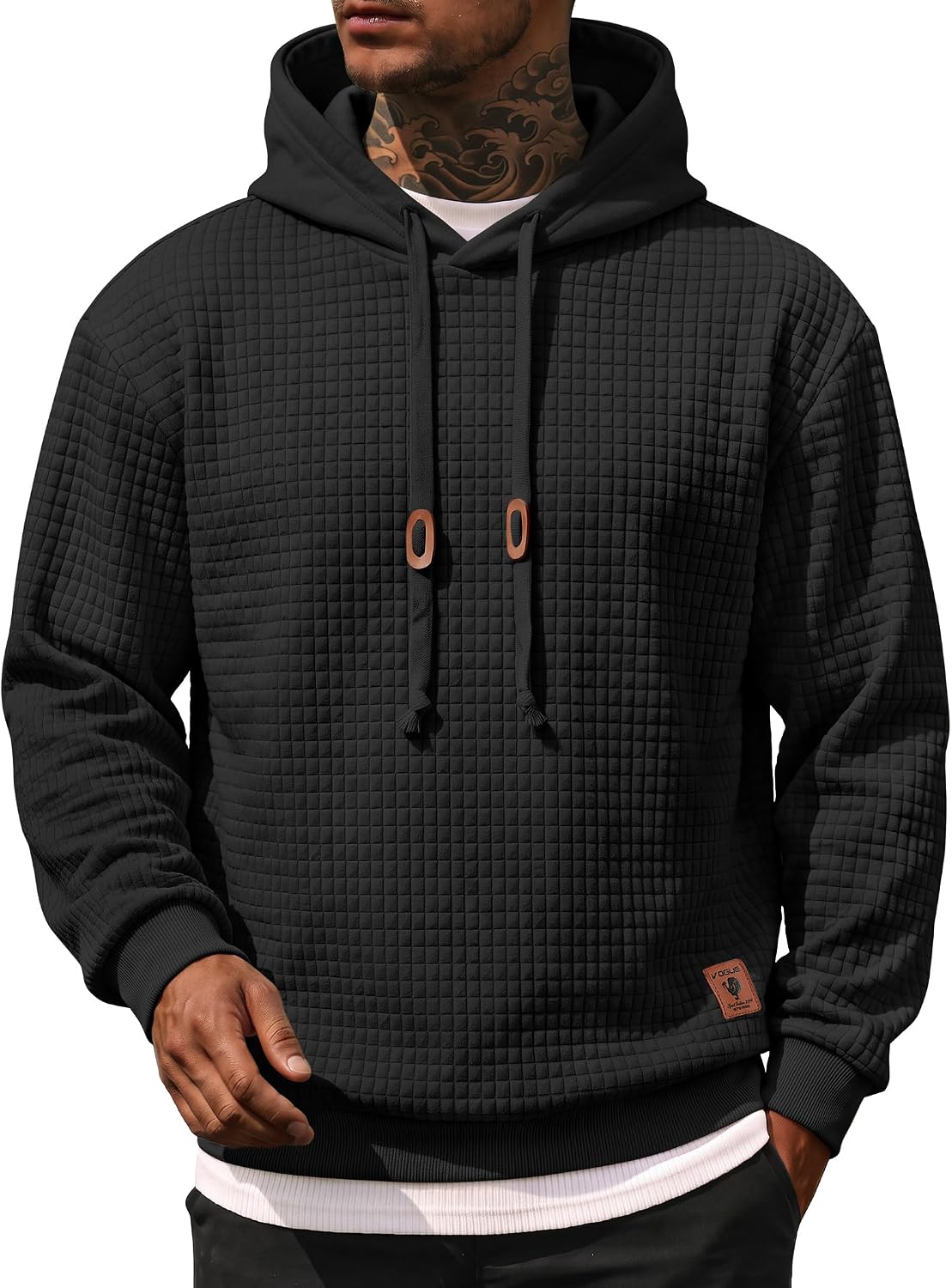 Detalle de COOFANDY Waffle Knit Hooded Sweatshirt Pullover