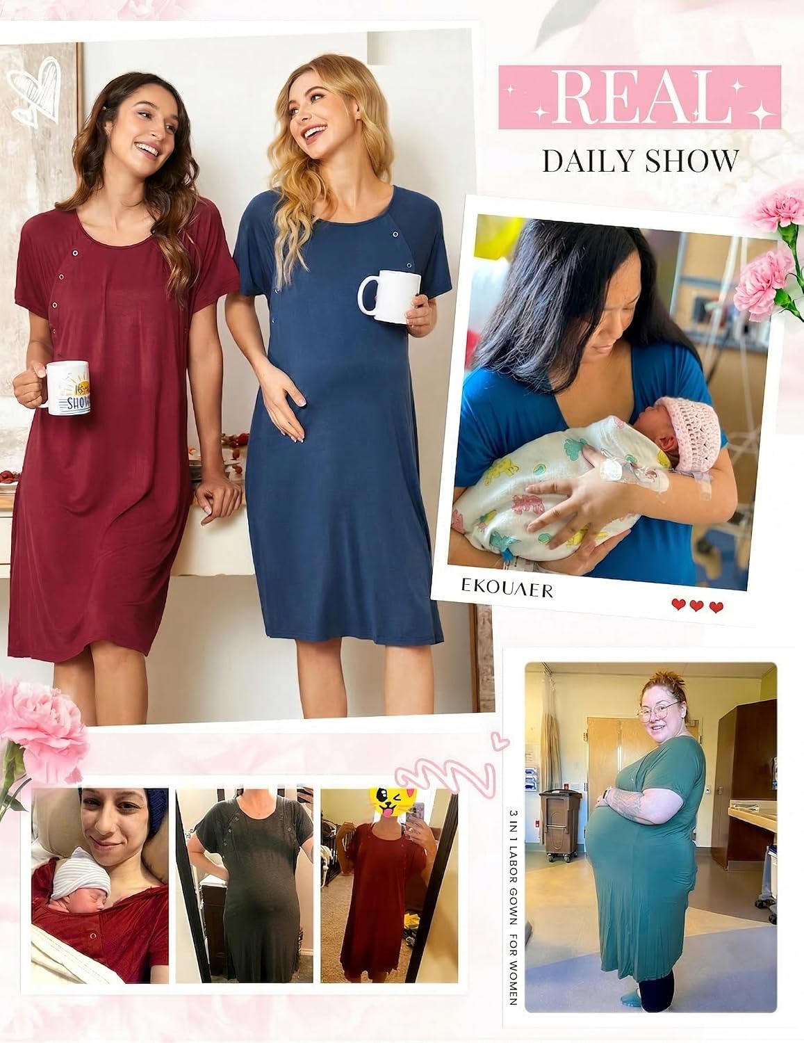 Thumbnail 5 de Ekouaer EKY005099 Maternity Nightdress, Nursing Snaps, Short Sleeves