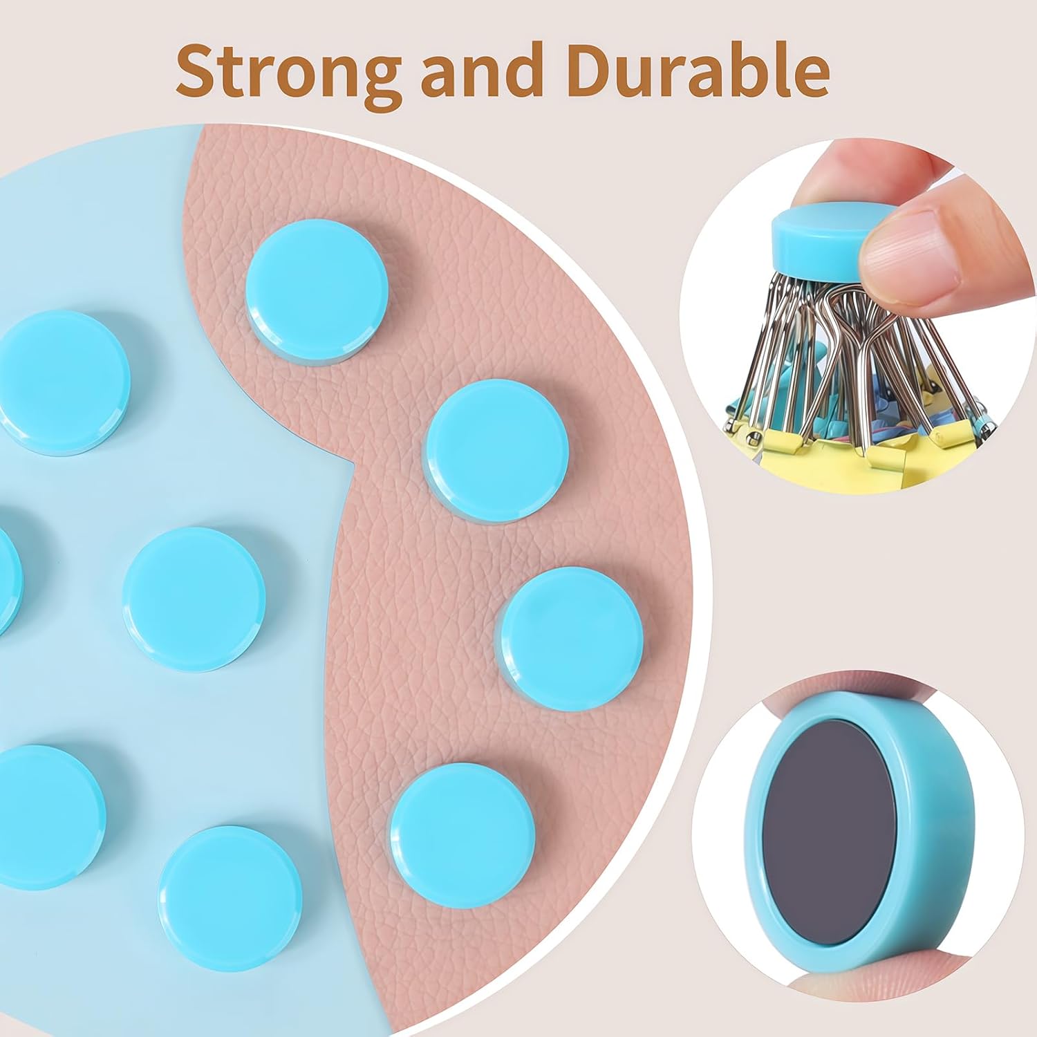 Detalle de QOJOPU 30 Magnete – Starke bunte Rundmagneten für Whiteboard, Kühlschrank und Pinnwand (Pastellblau)