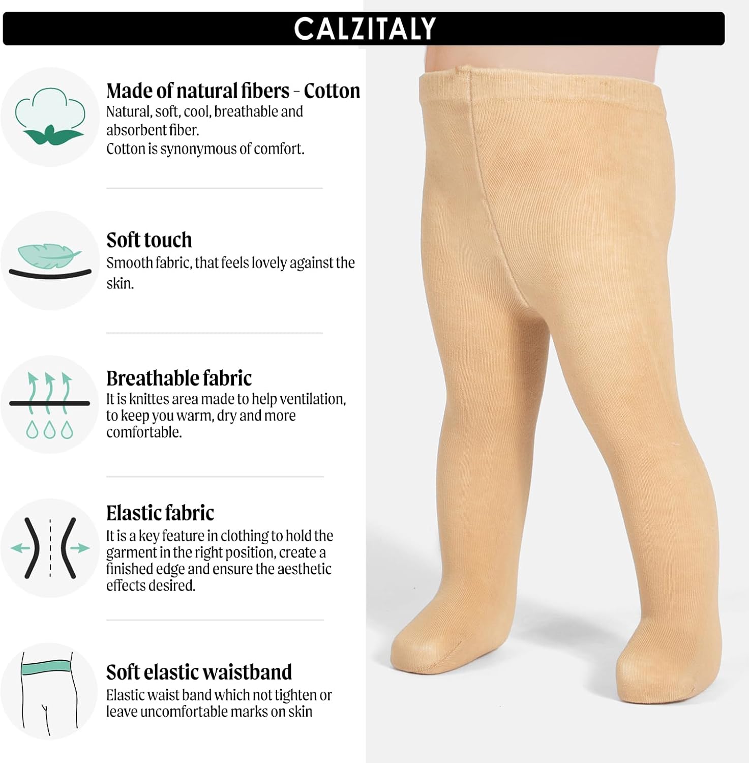 Detalle 2 de CALZITALY Pack 2 paires collants bébé coton gris rose bleu 200 DEN ⚙