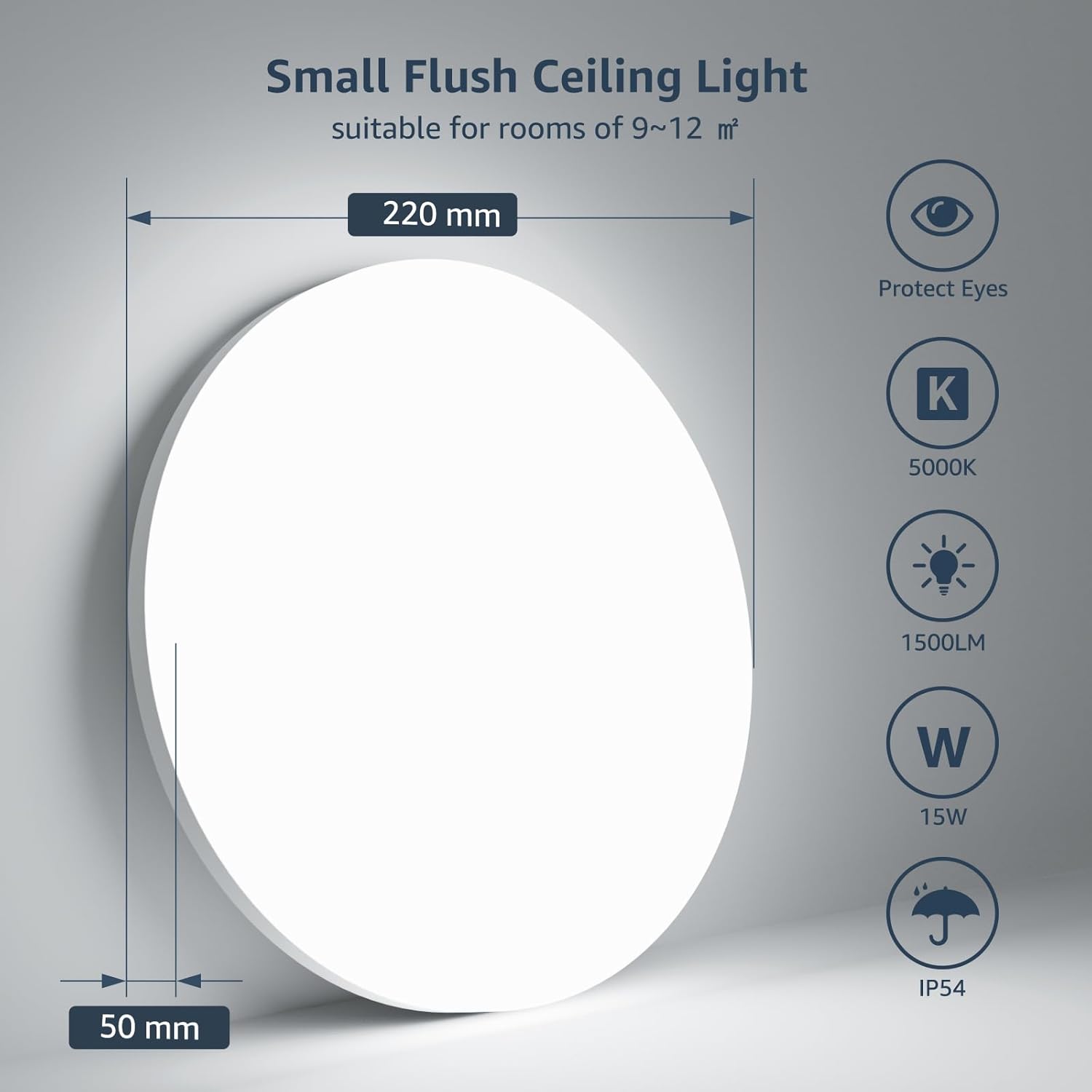 Detalle de Lepro LED Ceiling Light 15W 1500LM Daylight 5000K IP54 Flush Mount Ø22cm
