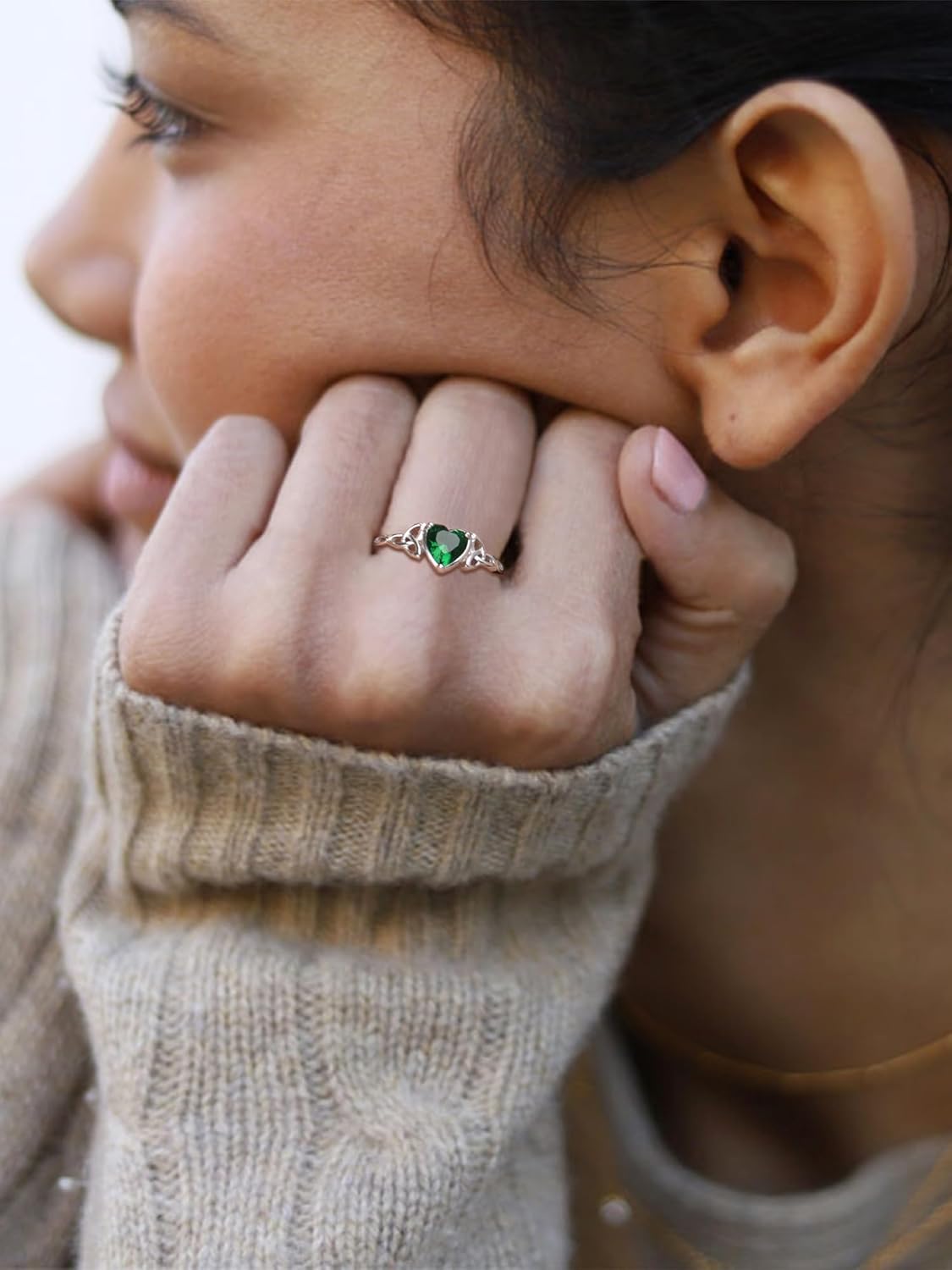 Thumbnail 1 de ChicSilver Ring aus 925 Silber für Damen, verstellbar mit Zirkonia, Herz & keltischem Knoten