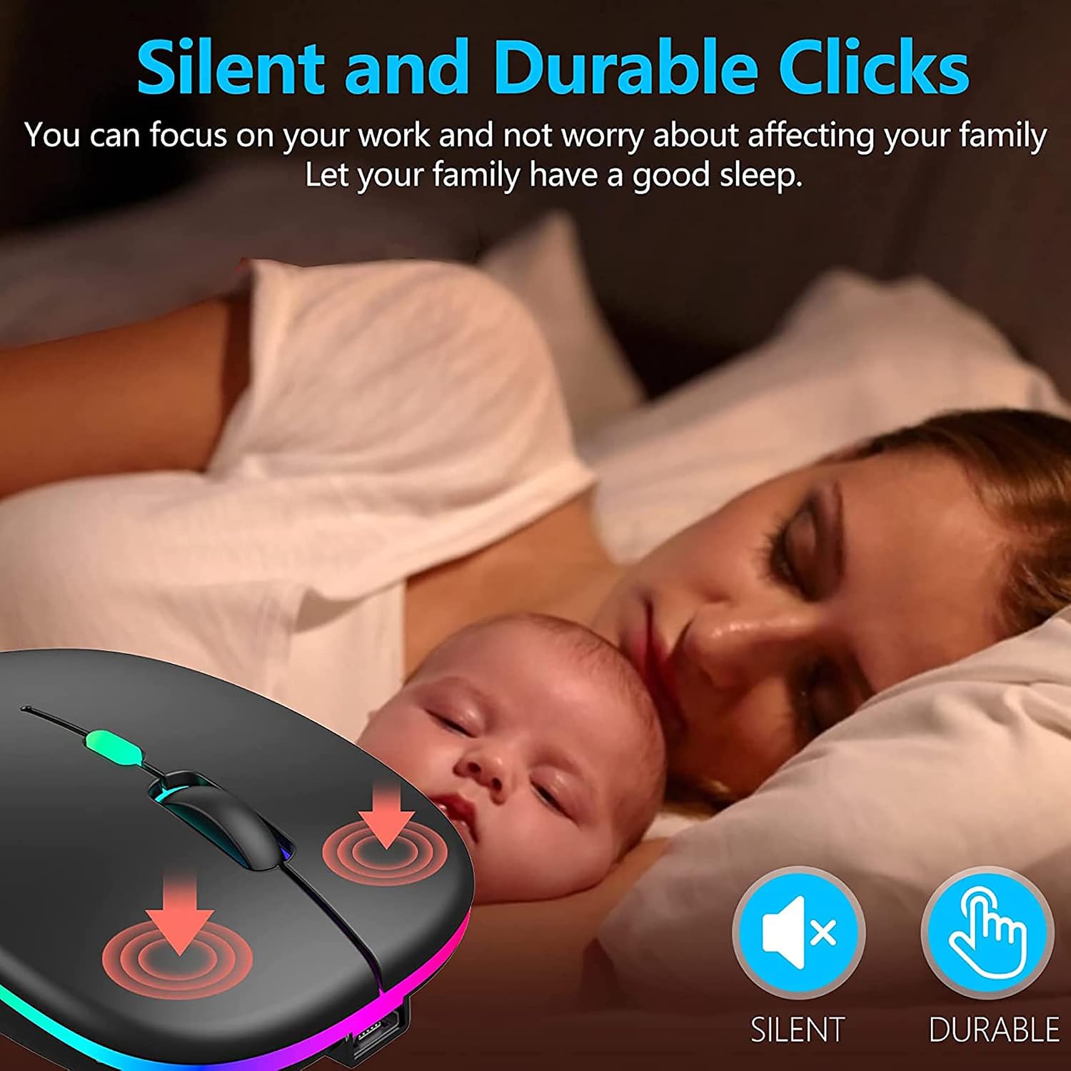 Detalle 2 de TEUREMI Wireless Mouse Rechargeable Dual Mode 2.4G & Bluetooth 5.0