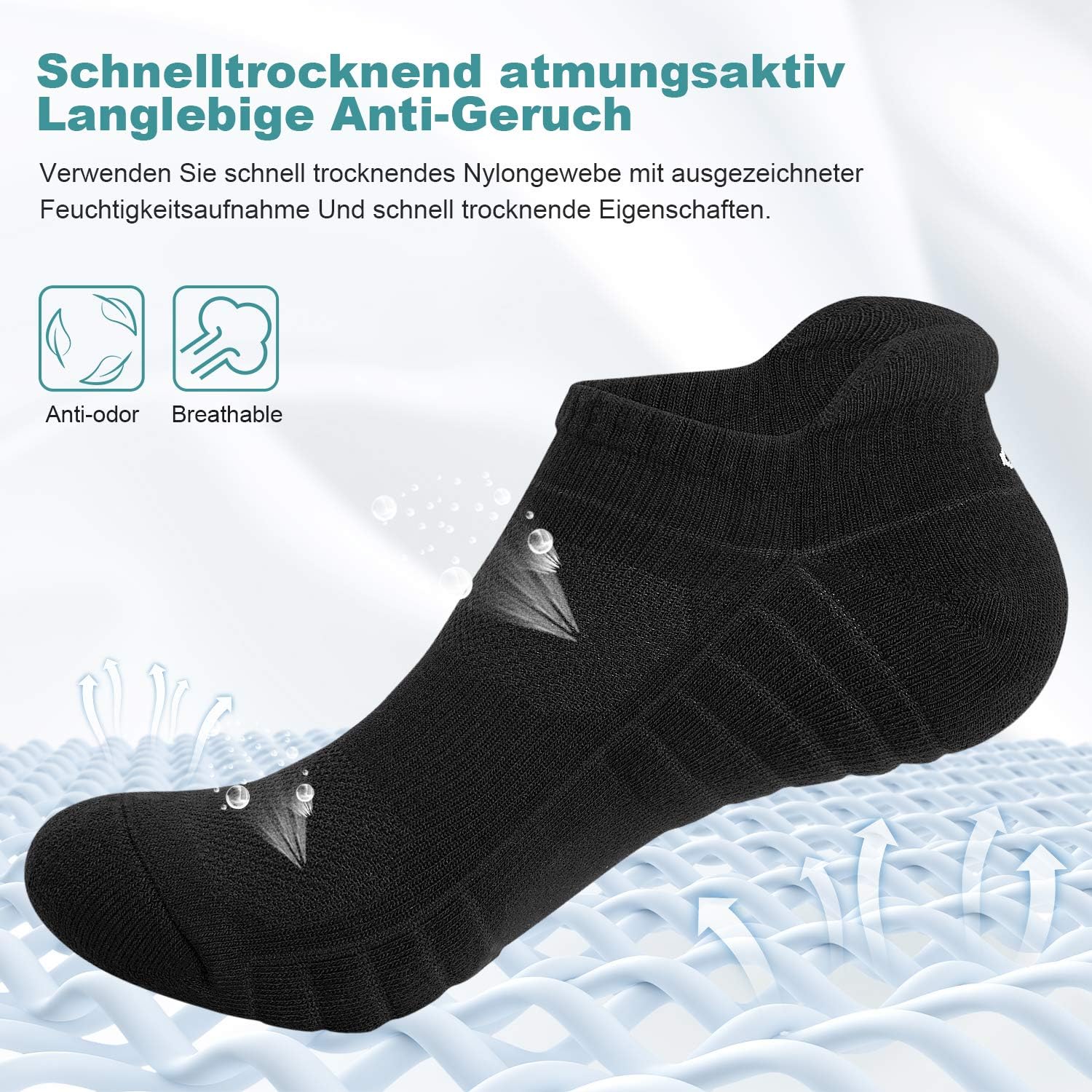 Detalle de anqier 6 Paar Sneaker-Socken für Herren & Damen – atmungsaktive Laufsocken aus Baumwolle, kurz, gepolstert