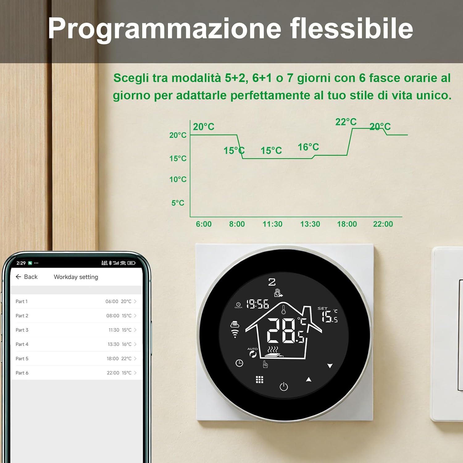 Thumbnail 5 de KETOTEK Termostato WiFi 3A 220V per caldaia e riscaldamento a pavimento (incassato) compatibile con Alexa e Smart Life/Tuya