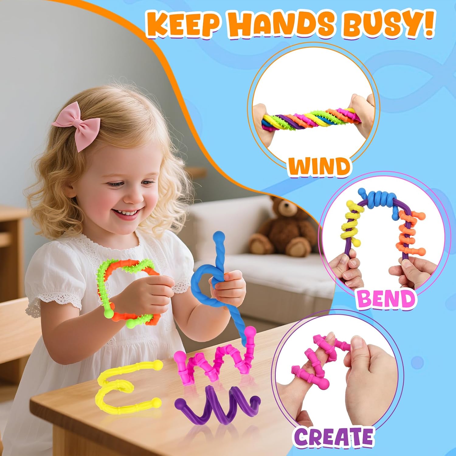 Detalle de 6 Pack Fidget Toys Textured Stretchy Sensory Stick