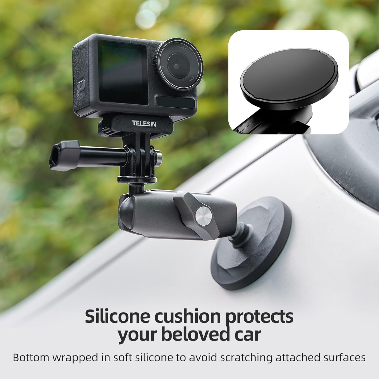 Detalle 2 de TELESIN Magnet-Halterung für GoPro Auto + 360° Drehung – Universelle Magnet-Halterung für GoPro, DJI Osmo Action, Insta360 und mehr