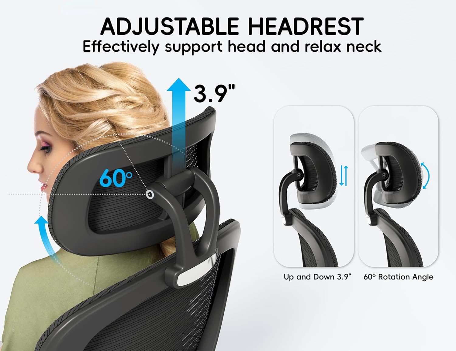 Thumbnail 4 de TRALT Office Chair Ergonomic Desk Chair with Lumbar Support, 3D Headrest & Breathable Mesh Back (Black)