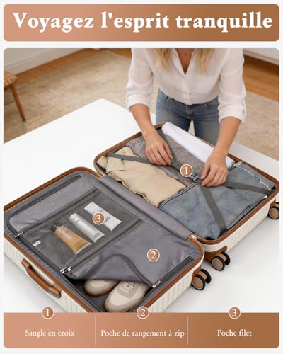 Detalle de British Traveller Valise Grande 101L Soute Rigide – Voyage Crème