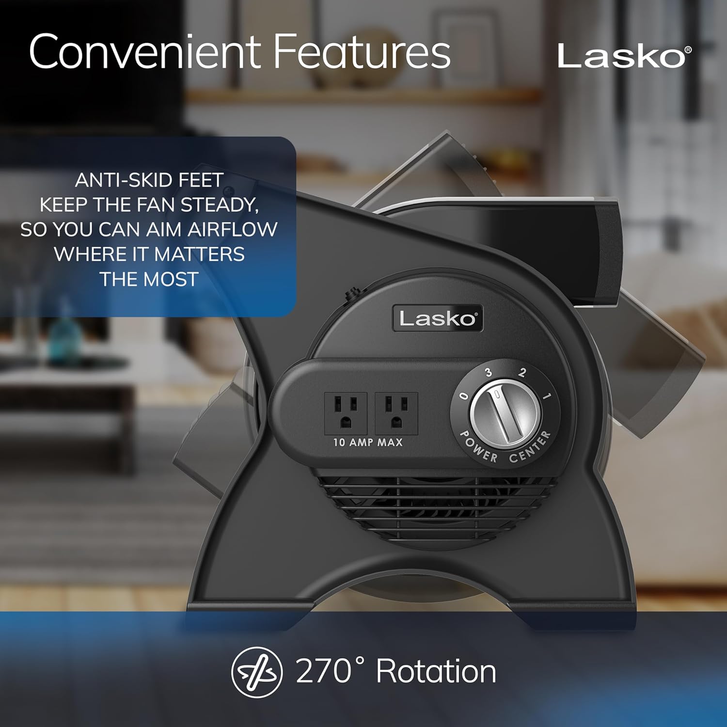 Detalle de Lasko U12104 Portable Utility Fan (12-inch, up to 289 CFM) with 3 Speeds and Pivoting Airflow