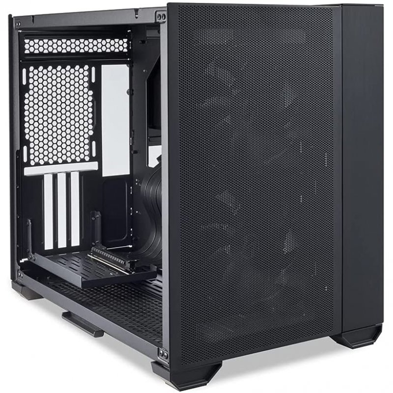 Detalle de Lian-Li O11 Air Mini: caja modular de aluminio negro para Mini ITX/ATX con flujo de aire extremo