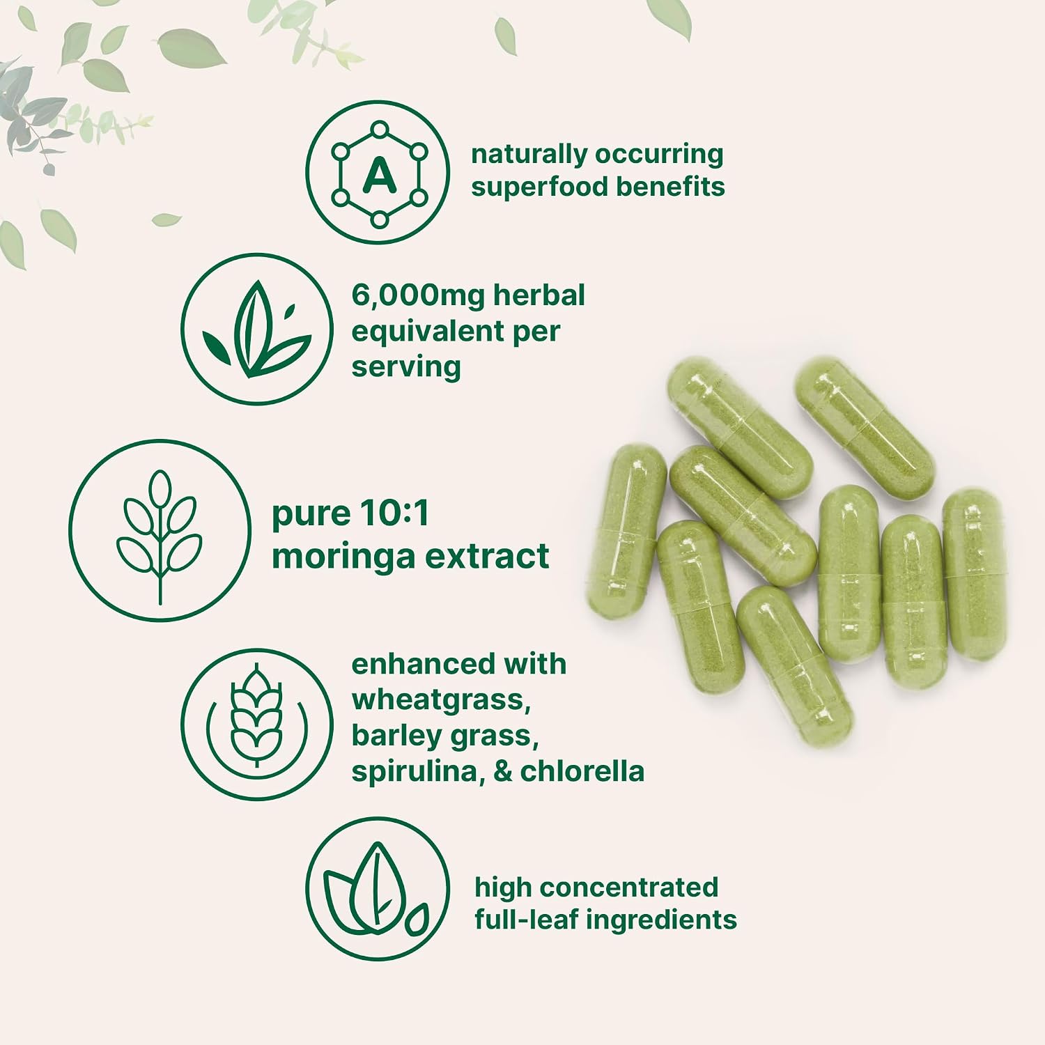 Detalle de Micro Ingredients Moringa Capsules, 300 Capsules