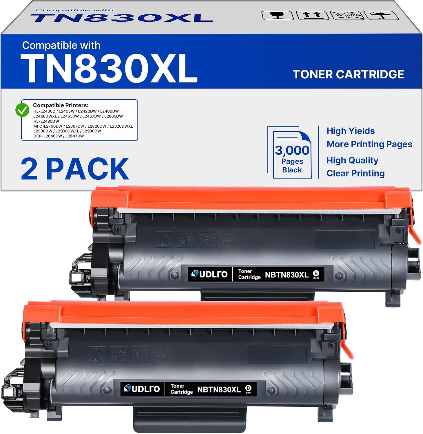 Detalle de SUDLTO TN830XL Compatible Black Toner Cartridges for Brother Printers