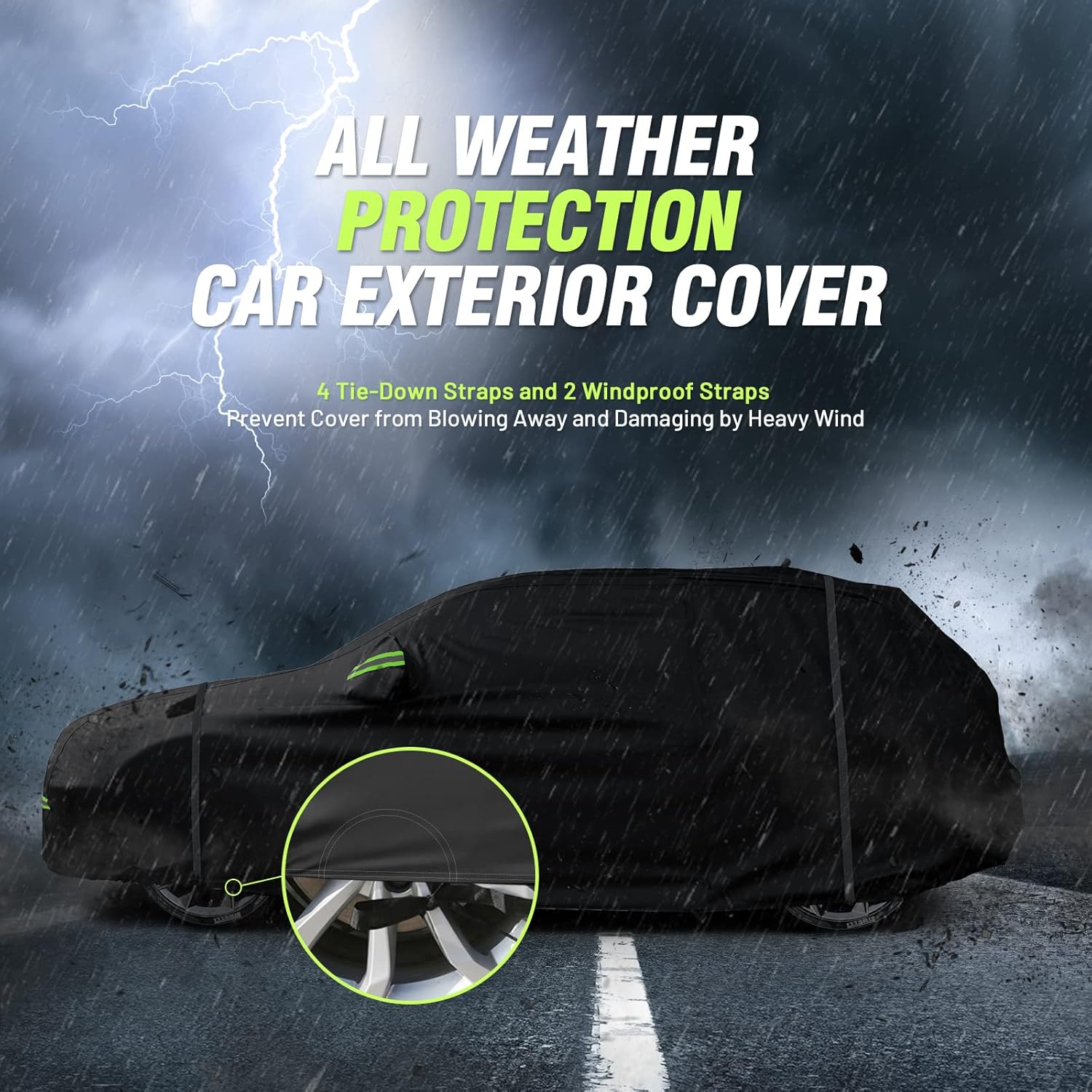 Thumbnail 2 de Favoto Copriauto Felpato Invernale Impermeabile per SUV Compatto – Protezione in PEVA e Cotone con Zip Laterale (460x180x170 cm) - Nero