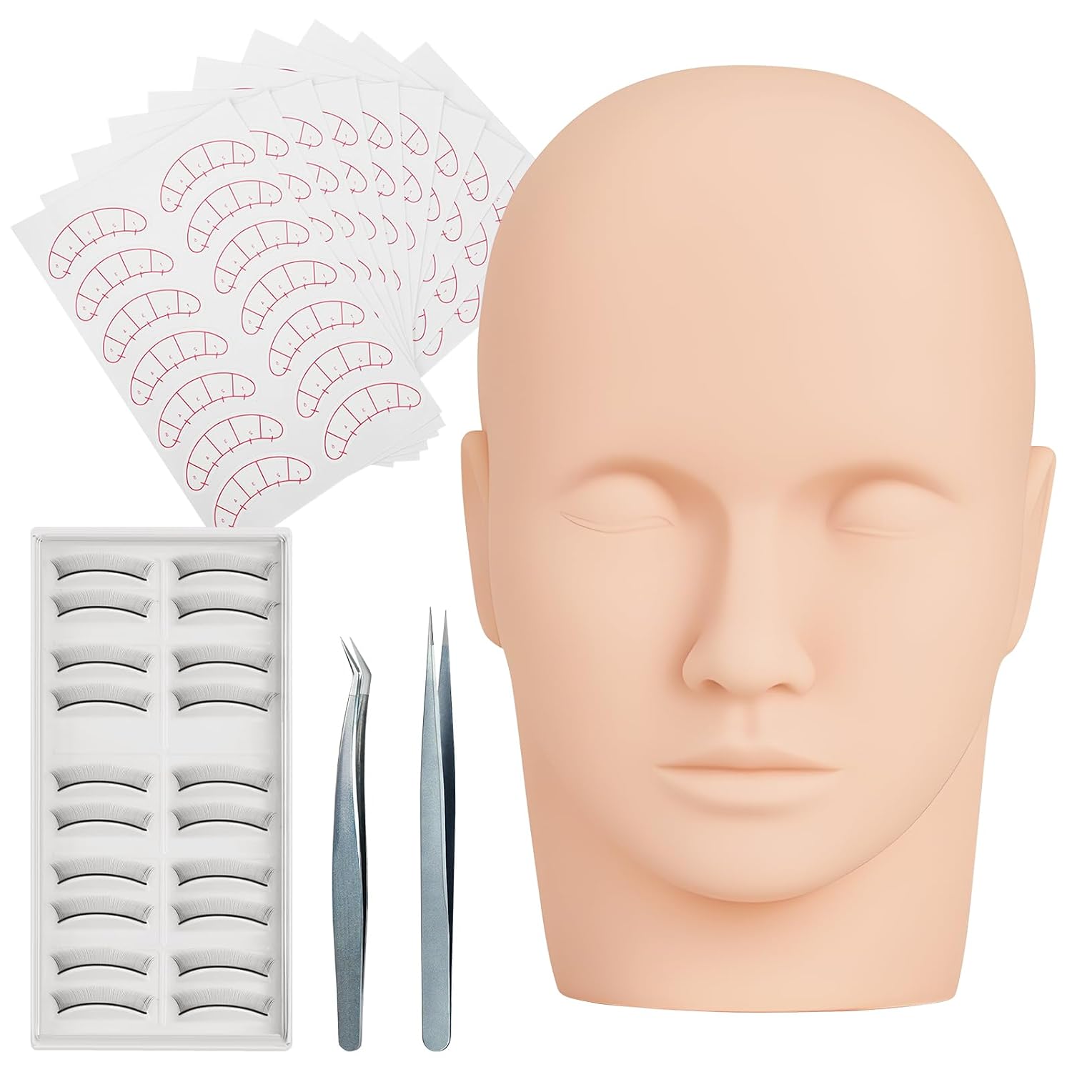Detalle de TwoWin Wimpernverlängerungs Set mit Übungskopf (Starterset) – inkl. selbstklebender Wimpern und Pinzetten