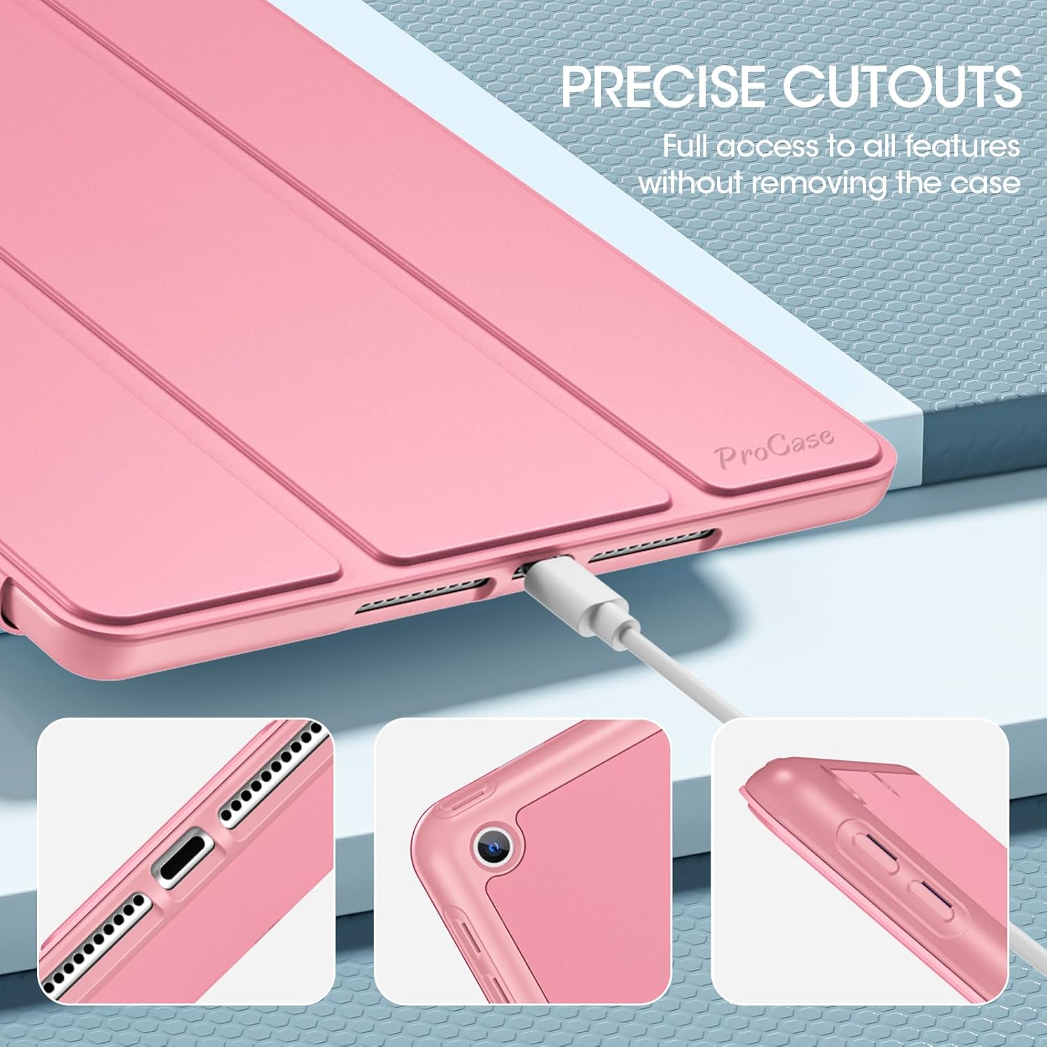 Thumbnail 6 de ProCase TPU smart slim case for iPad 9th/8th/7th Gen 10.2" (2021/2020/2019) with pencil holder – Auto Sleep/Wake, Pink