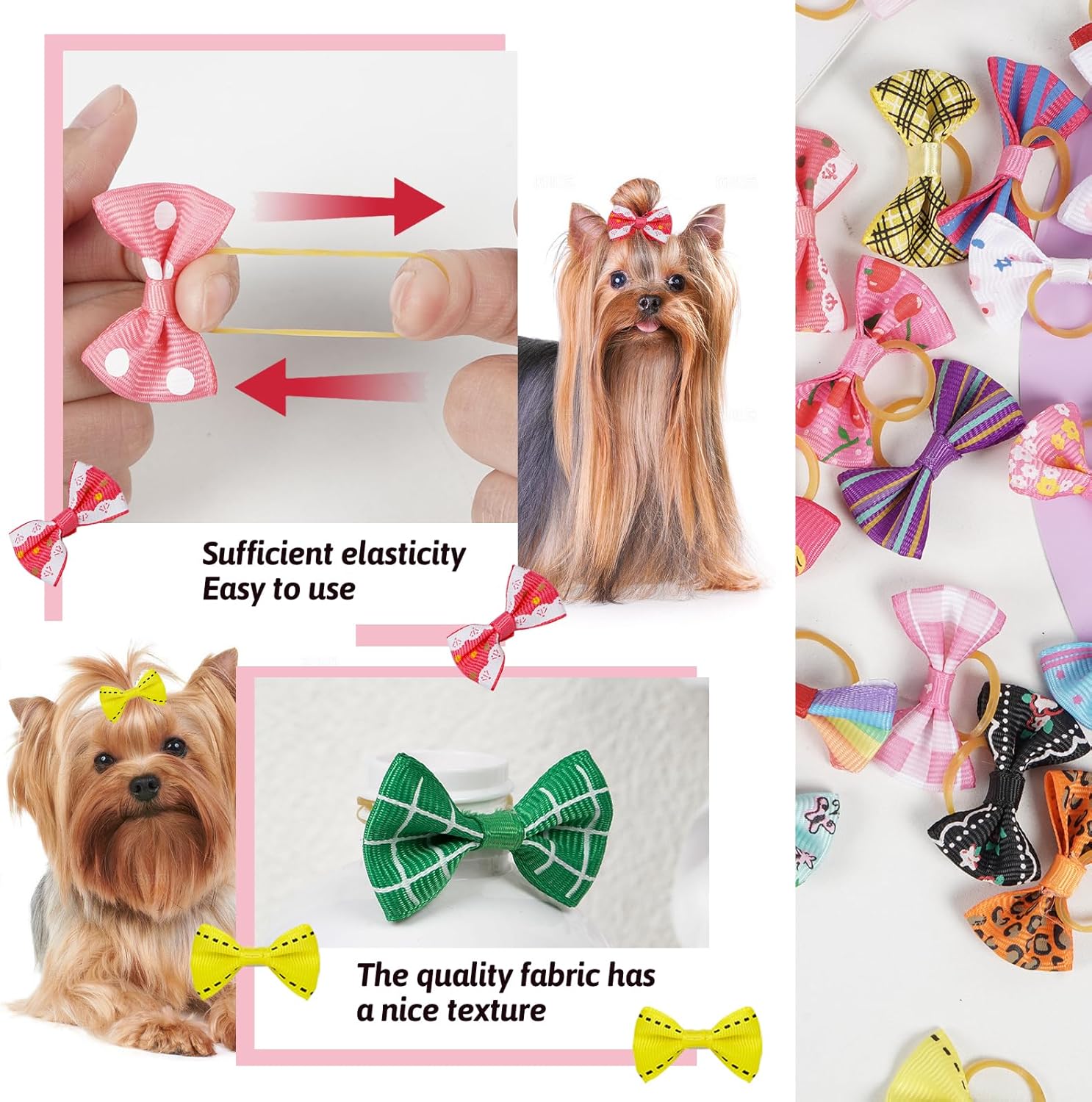 Thumbnail 3 de Chenkou Craft 50 dog hair bows (25 pairs) with elastic rubber bands – mix colours & patterns