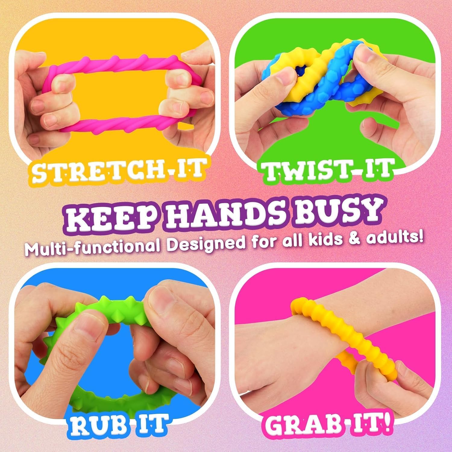 Thumbnail 1 de Sensory Fidget Toys Kids Toddlers 4-Pack Chew Sensory Bracelets (Age 3+)