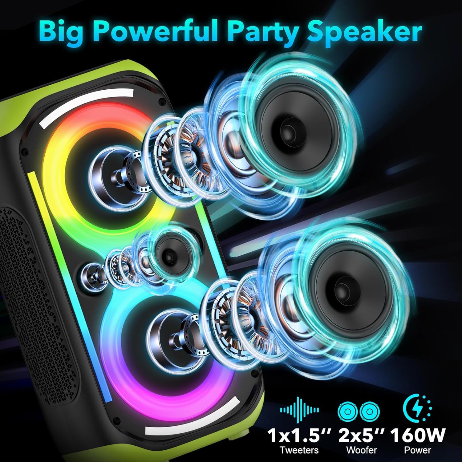 Detalle de TYOTY Bluetooth Speaker 160W portable boombox 🔊