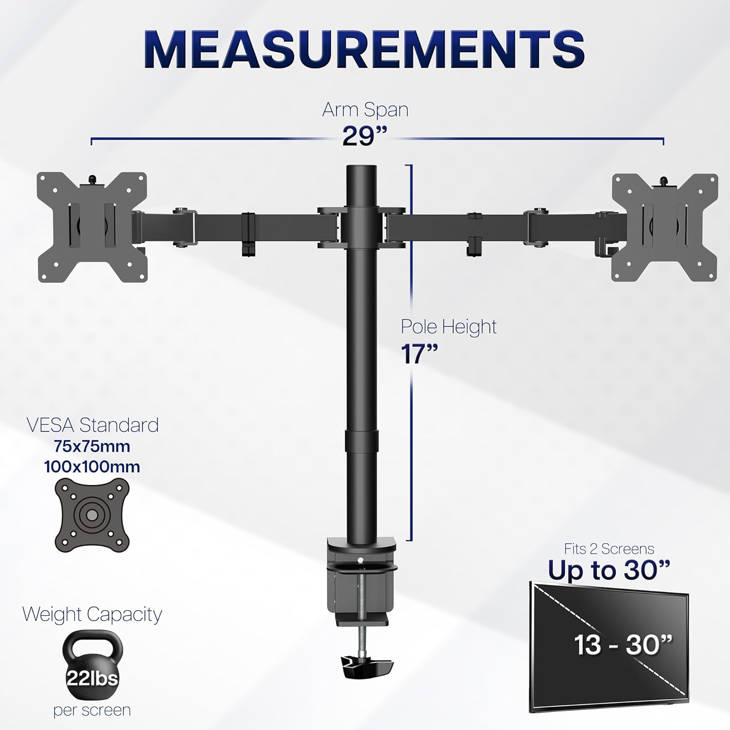 Detalle de VIVO Dual Monitor Desk Mount STAND-V002 (Heavy Duty, Holds 2 Screens up to 30")