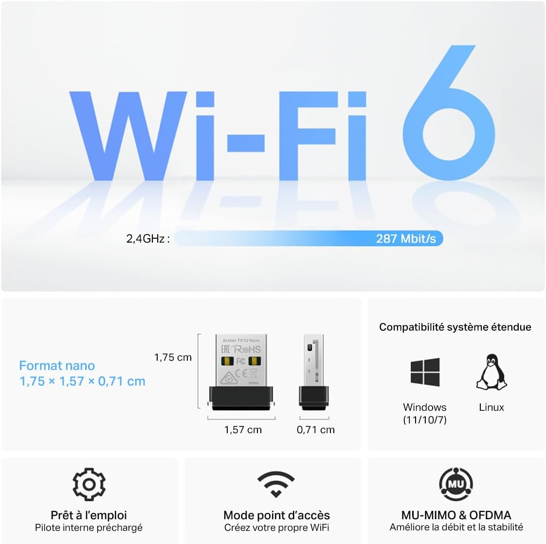 Thumbnail 2 de TP-Link Archer TX1U Nano AX300 clé Wi‑Fi 6