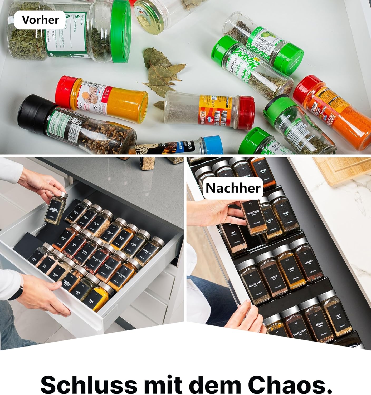 Thumbnail 3 de Deco haus® Gewürzregal Schublade aus Metall – 6 Schubladen-Organizer mit 24 Gewürzdosen & Etiketten