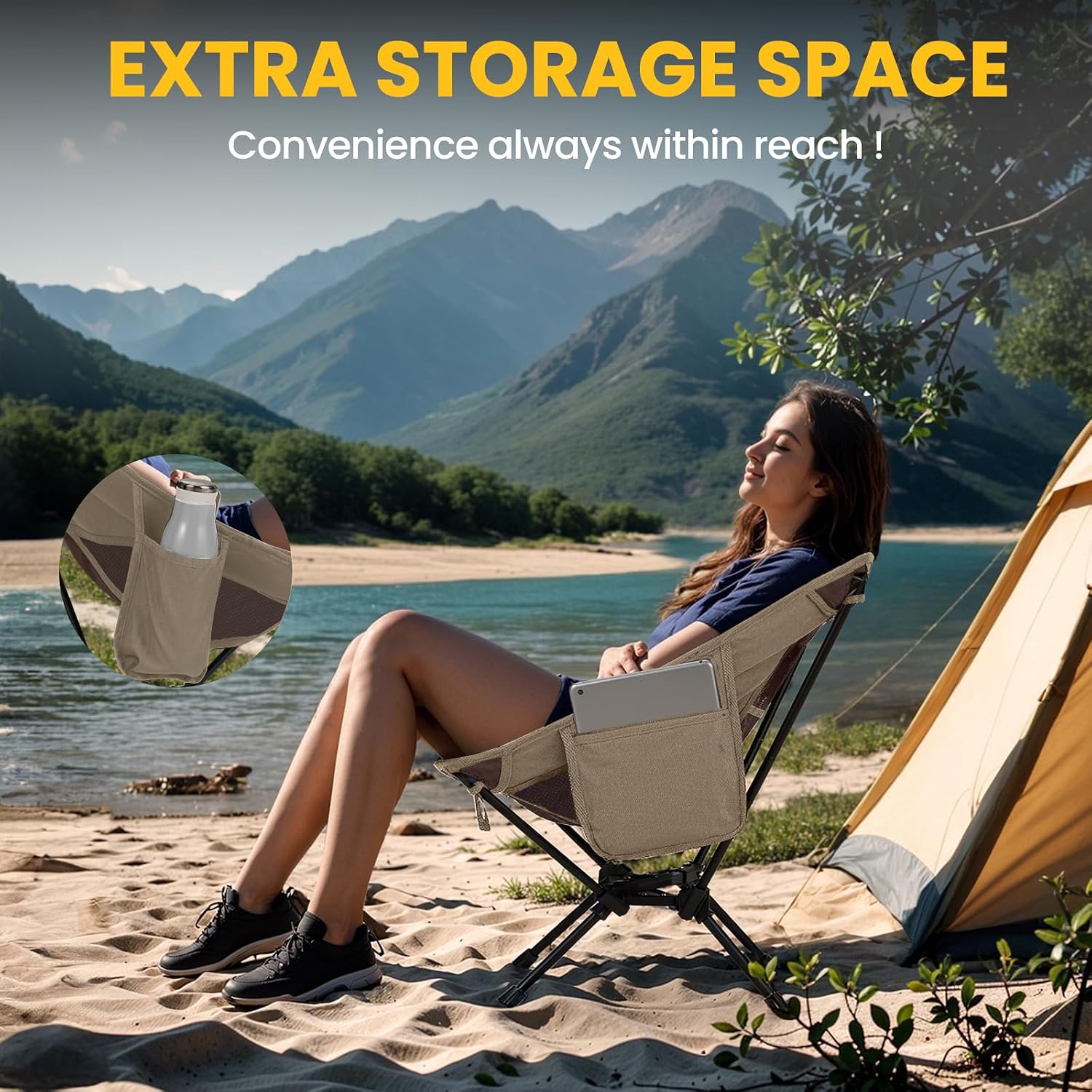 Thumbnail 6 de OVERMONT Portable chair Bro-2pcs-N Ultralight Camping Chair, 600D Oxford Fabric