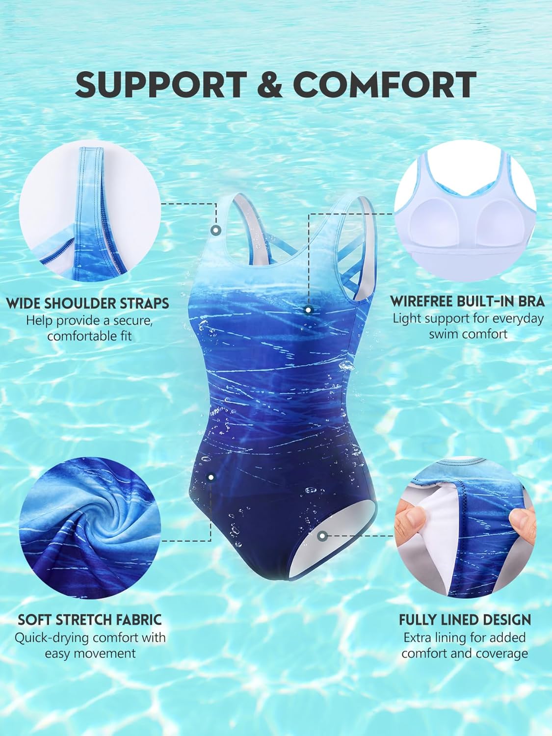 Thumbnail 2 de American Trends Athletic One Piece Swimsuits for Women — Modest Coverage with Criss-Cross Back