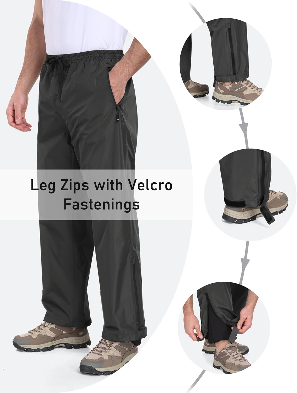 Detalle de Pantalon de pluie homme MoFiz léger imperméable et respirant, coupe-vent pliable avec poches zippées