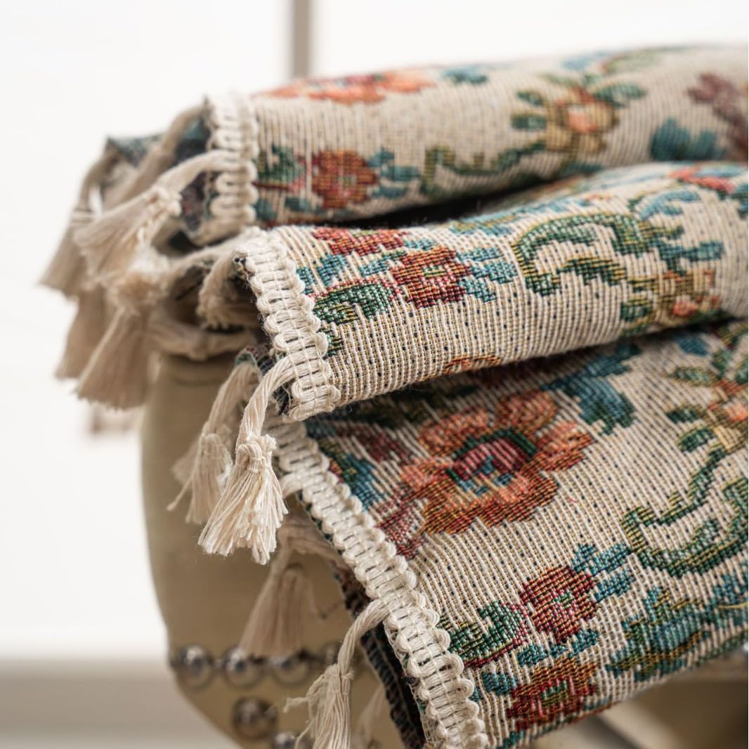 Thumbnail 6 de USTIDE Shabby Rustic Jacquard Floral Curtain – 1 Panel Room Darkening Vintage Lace Macramé Garden Style, 150×180cm