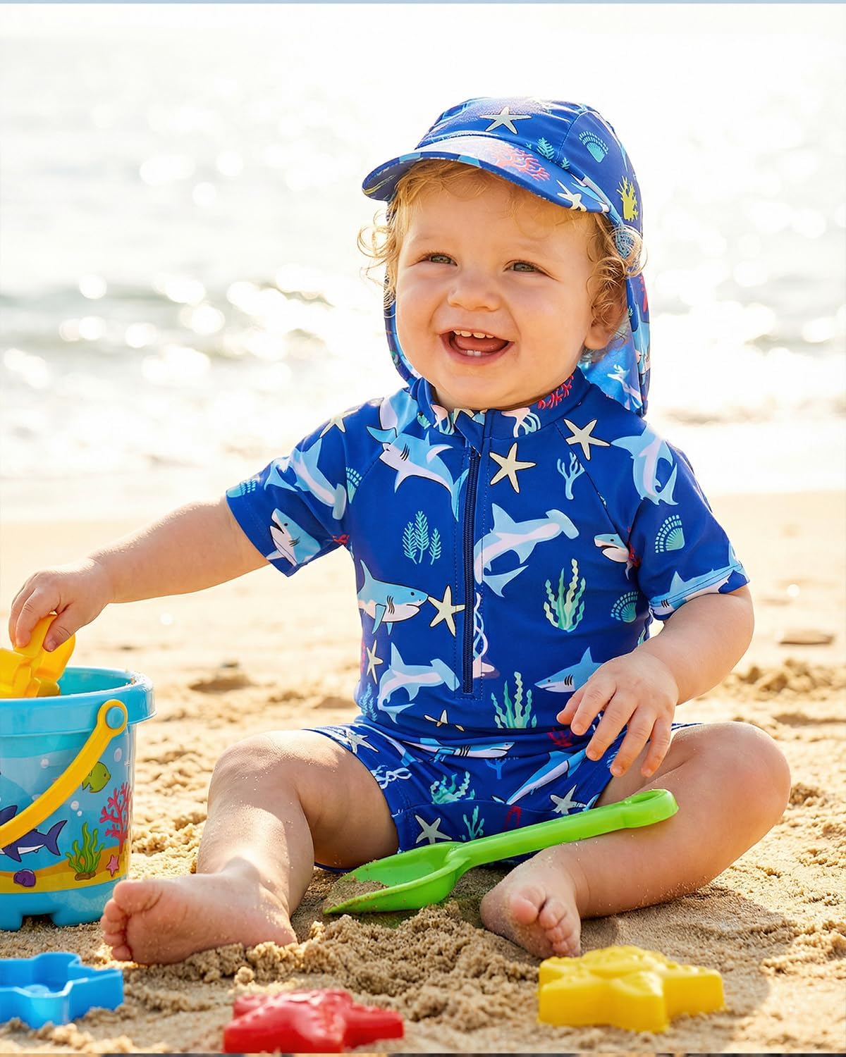 Thumbnail 1 de JiAmy Baby Badeanzug Einteiler kurzarm mit UV-Schutz und Mütze (3 Monate–3 Jahre)