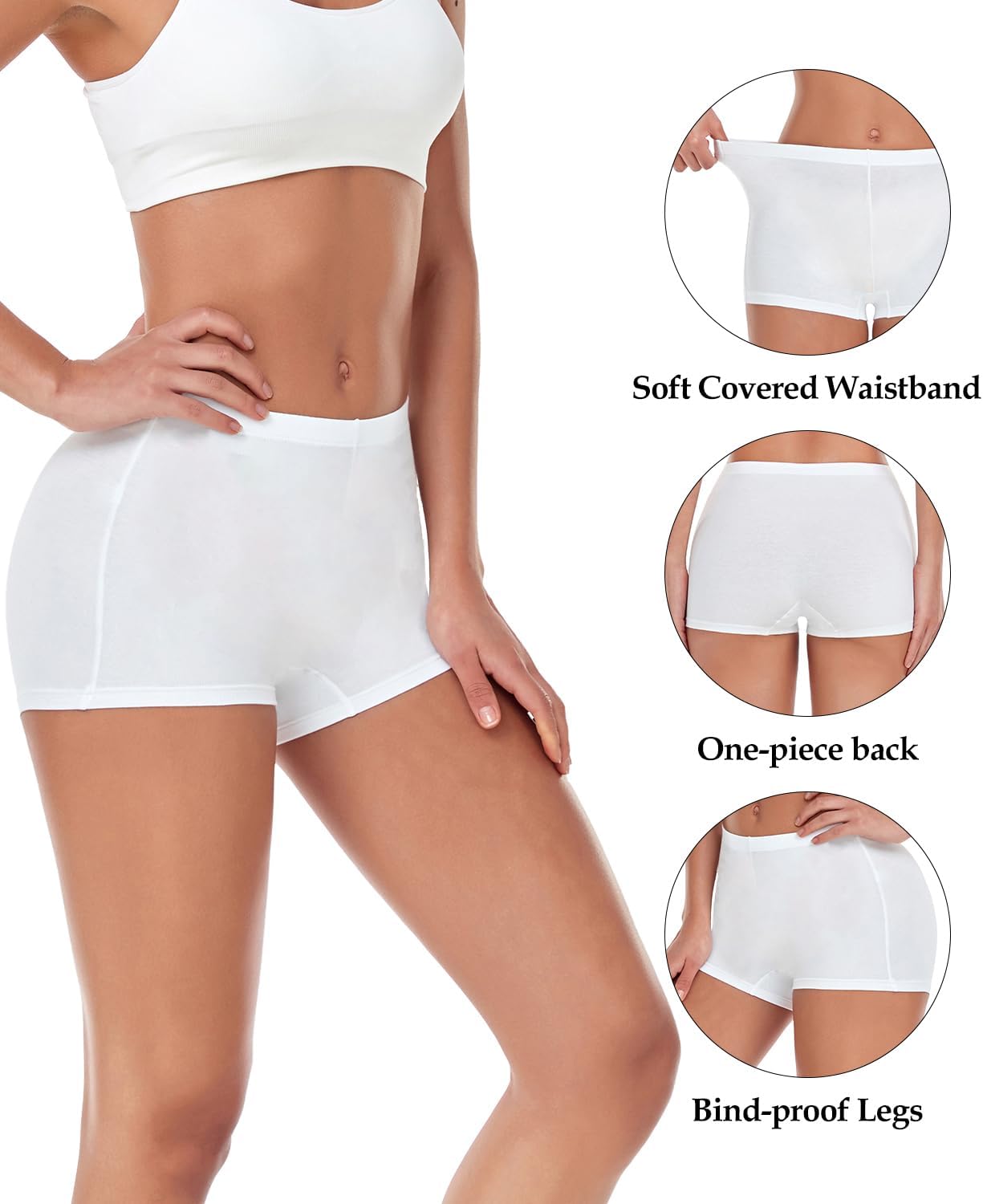 Detalle de wirarpa Women's Cotton Boxers: 4-Pack Safety Boyshorts with Cotton Crotch