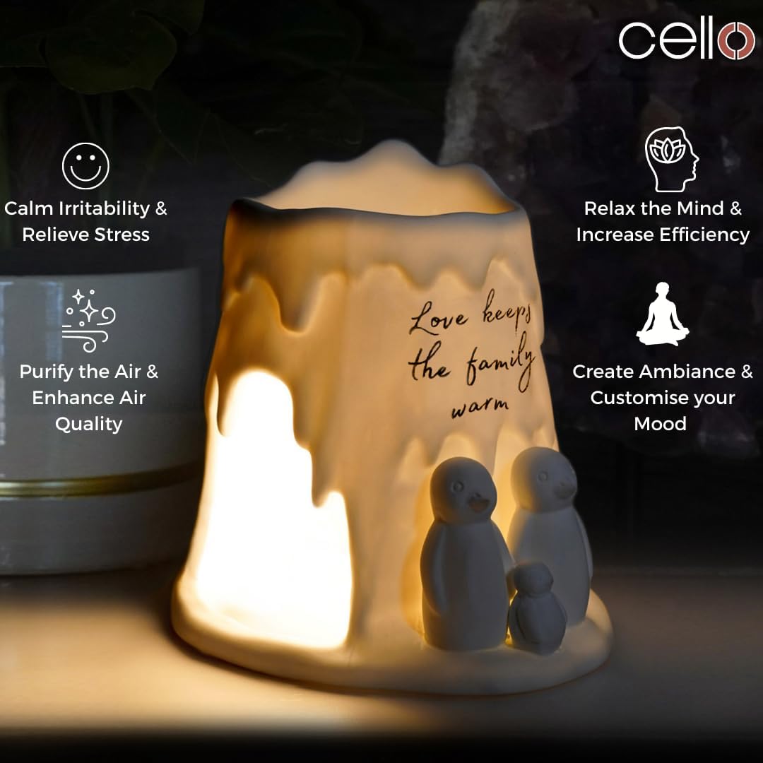 Thumbnail 2 de Cello Tealight Wax Melt & Oil Burner – Penguin Family porcelain gift