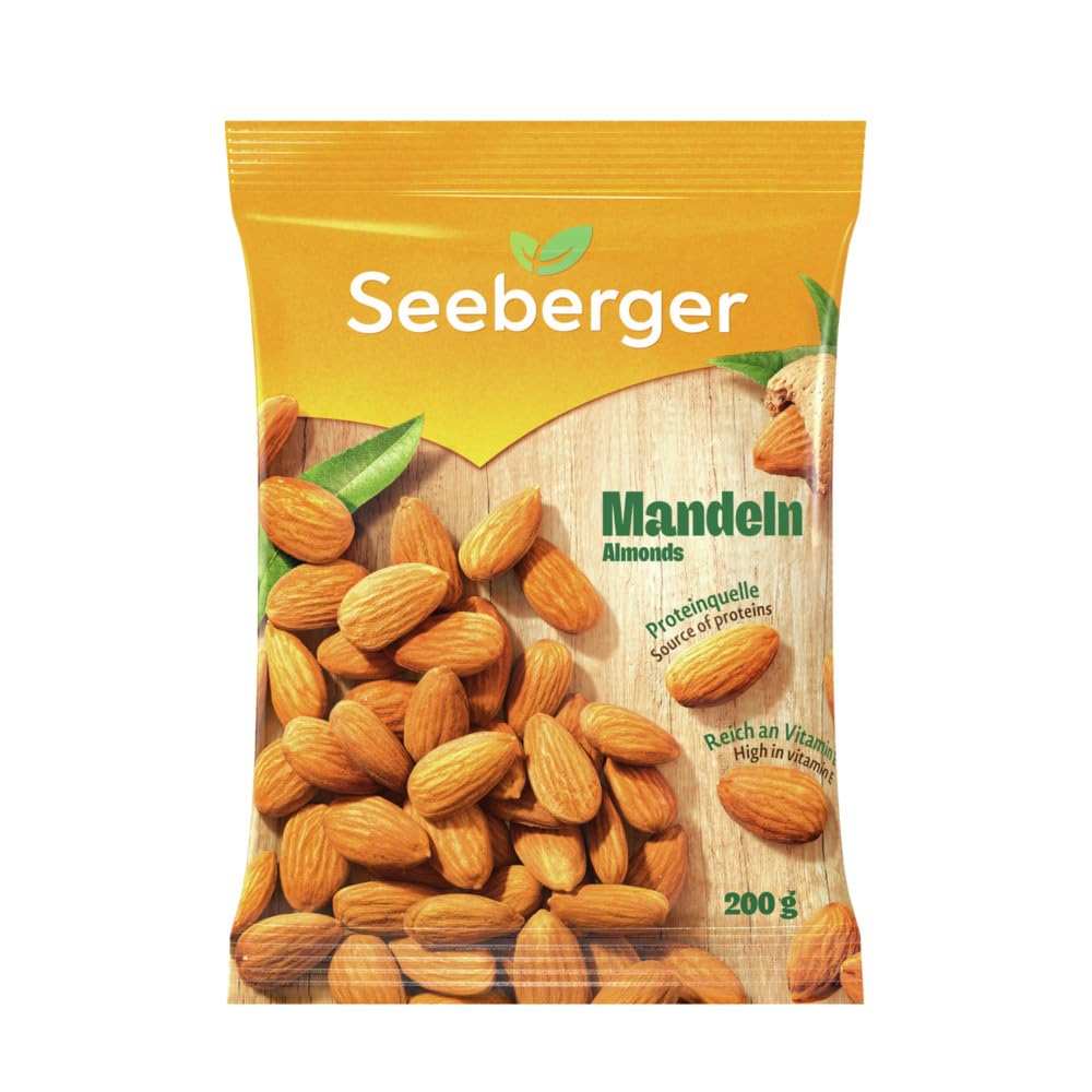 Detalle de Seeberger Mandeln 12er Pack (12 x 200 g) – extra große, knackige Mandelkerne, naturbelassen