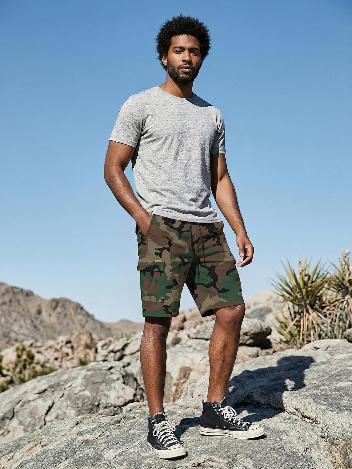 Detalle de JMIERR Mens Casual Cotton Twill Cargo Shorts: Classic Comfort with 6 Pockets