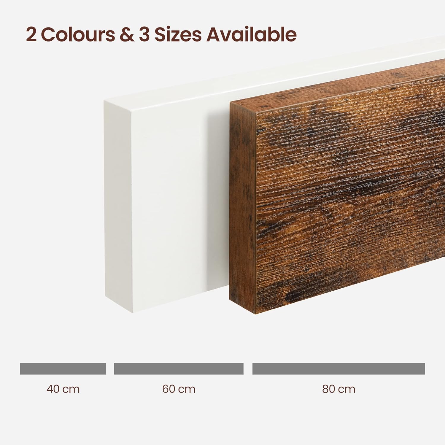 Detalle de VASAGLE Wall Shelf, Floating Shelf 20 x 40 x 3.8 cm in Rustic Brown (LWS24BX)