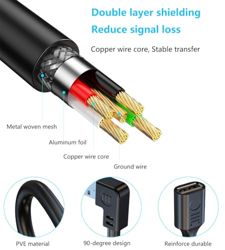 Detalle de LANMINGLEL Cavo di prolunga USB 2.0 90° maschio–femmina, 0,3 m, 2 pezzi (sinistra e destra)