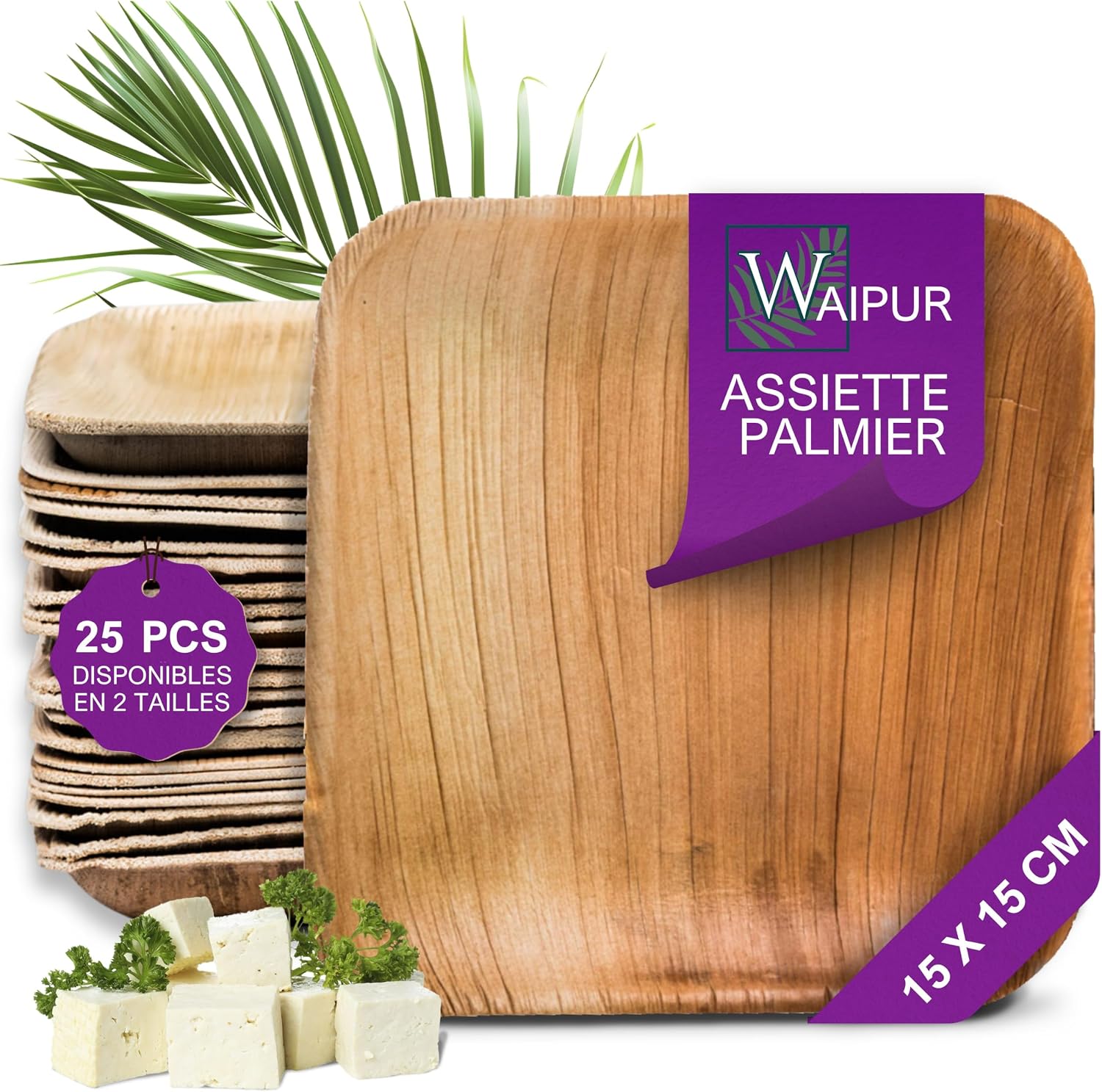Detalle de Waipur 9120105130059 palmbladbordjes, 25 stuks, vierkant 15 x 15 cm