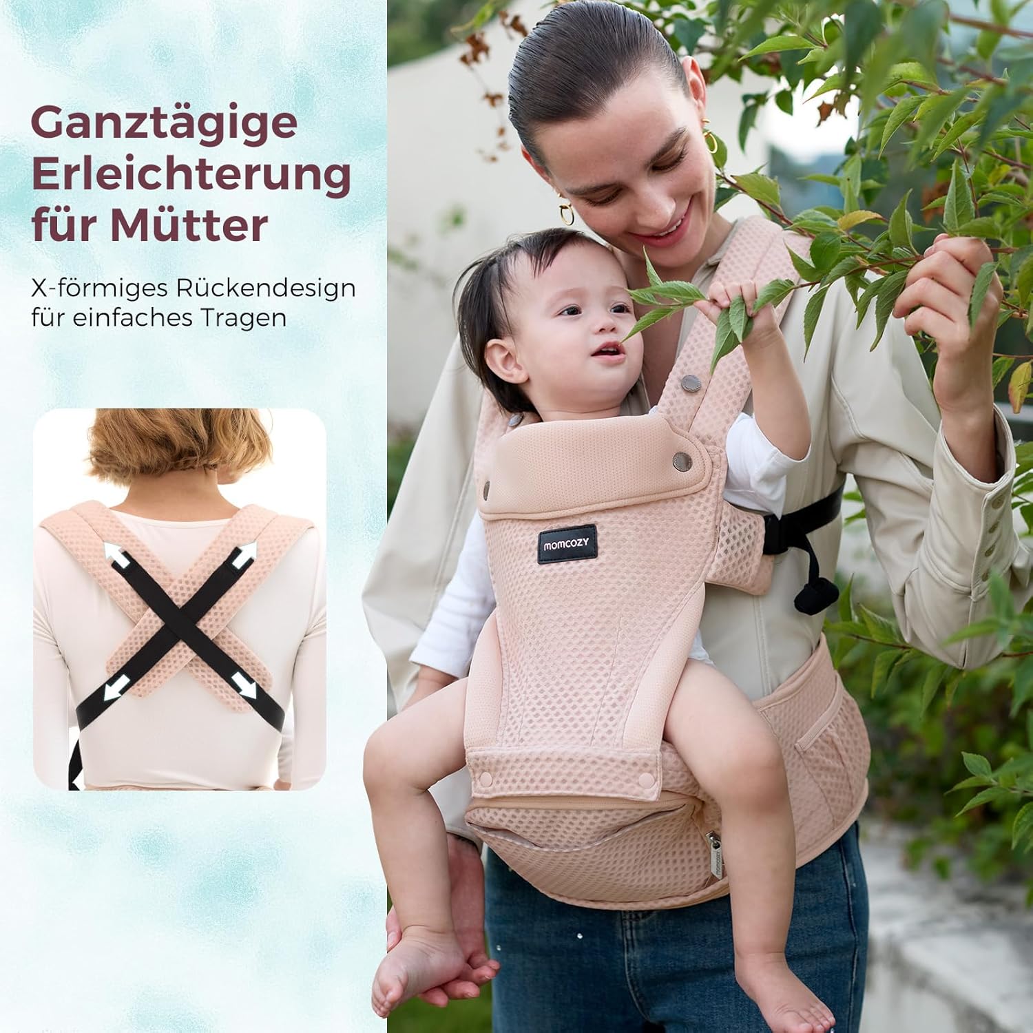 Thumbnail 5 de Momcozy Babytrage mit Hüftkissen | 2-in-1 Tragehilfe bis 20 kg, 3D Air Mesh, memory foam