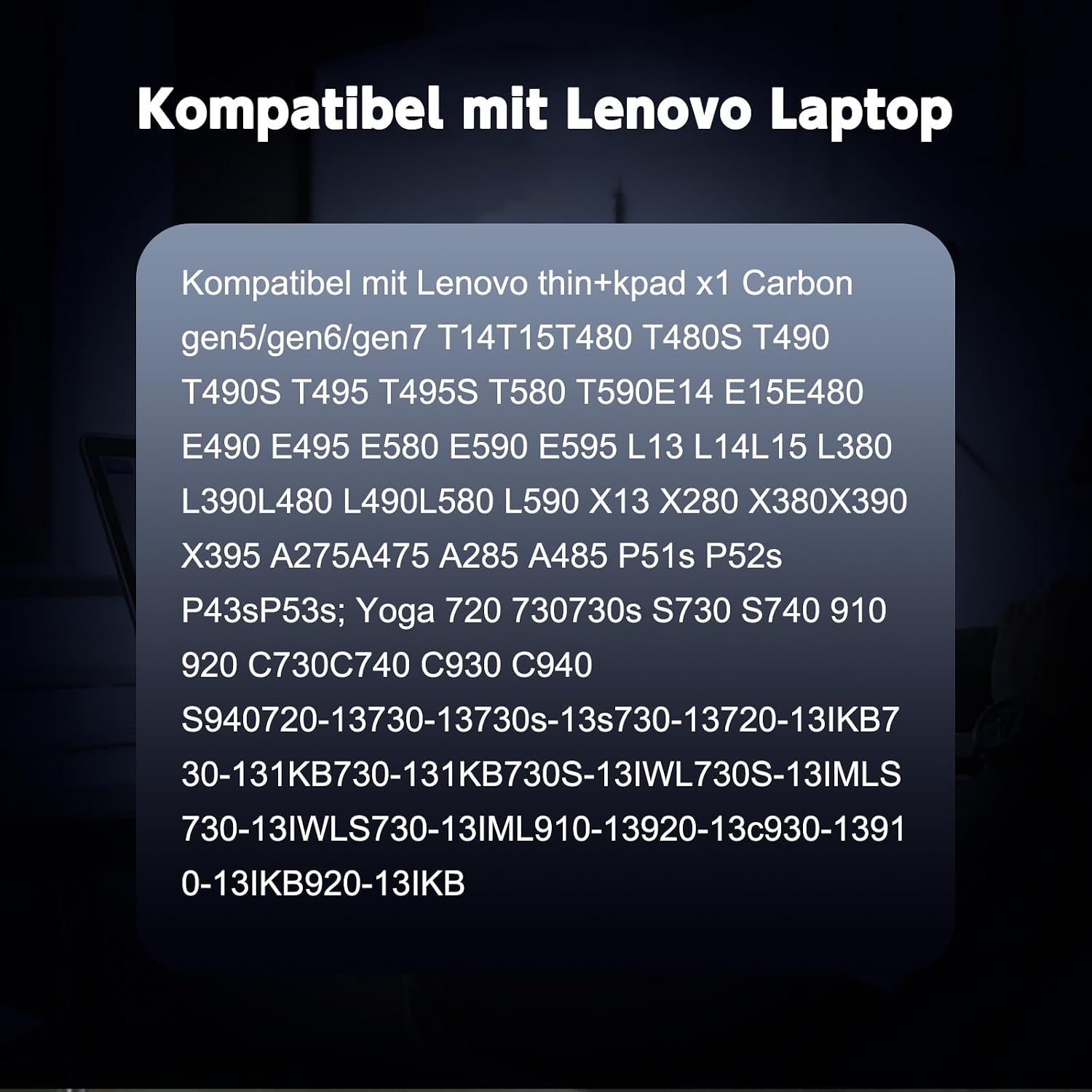 Detalle de USB‑C Laptop-Netzteil 65W für Lenovo ThinkPad & Yoga – passend für viele Modelle